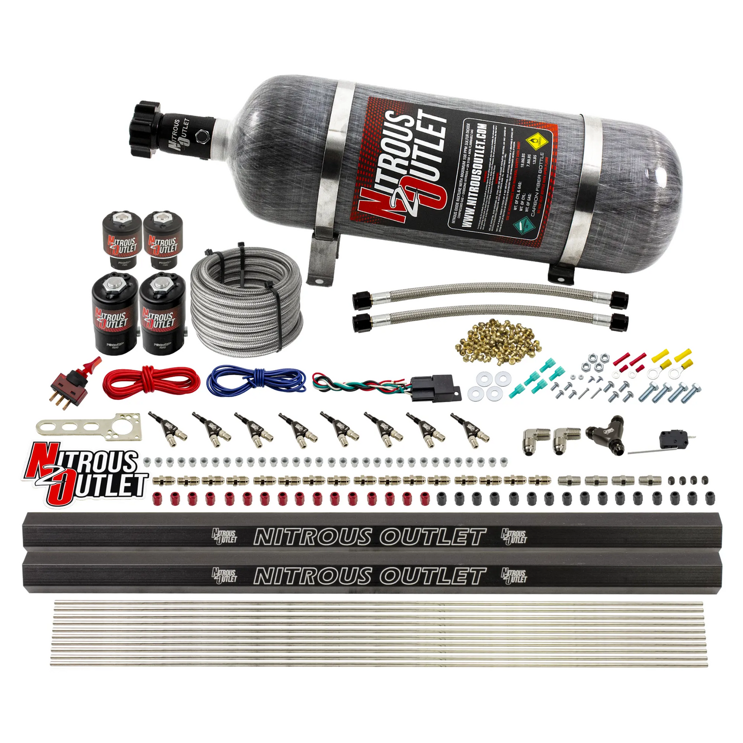 8 Cylinder Single Stage Direct Port Nitrous System with Injection Rails - E85 - .122 Nitrous/.177 Fuel - 45-55 PSI