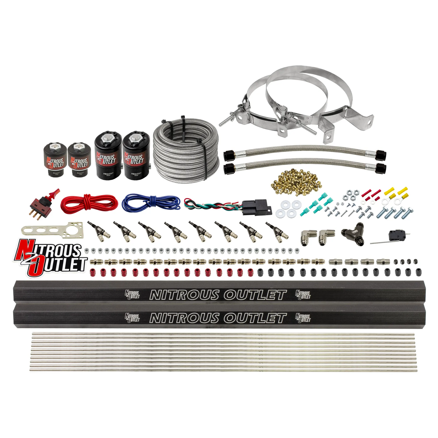 8 Cylinder Single Stage Direct Port Nitrous System with Injection Rails - E85 - .112 Nitrous/.177 Fuel - 45-55 PSI