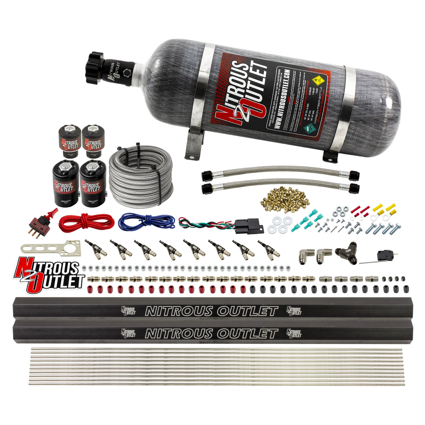 8 Cylinder Single Stage Direct Port Nitrous System with Injection Rails - E85 - .112 Nitrous/.177 Fuel - 45-55 PSI