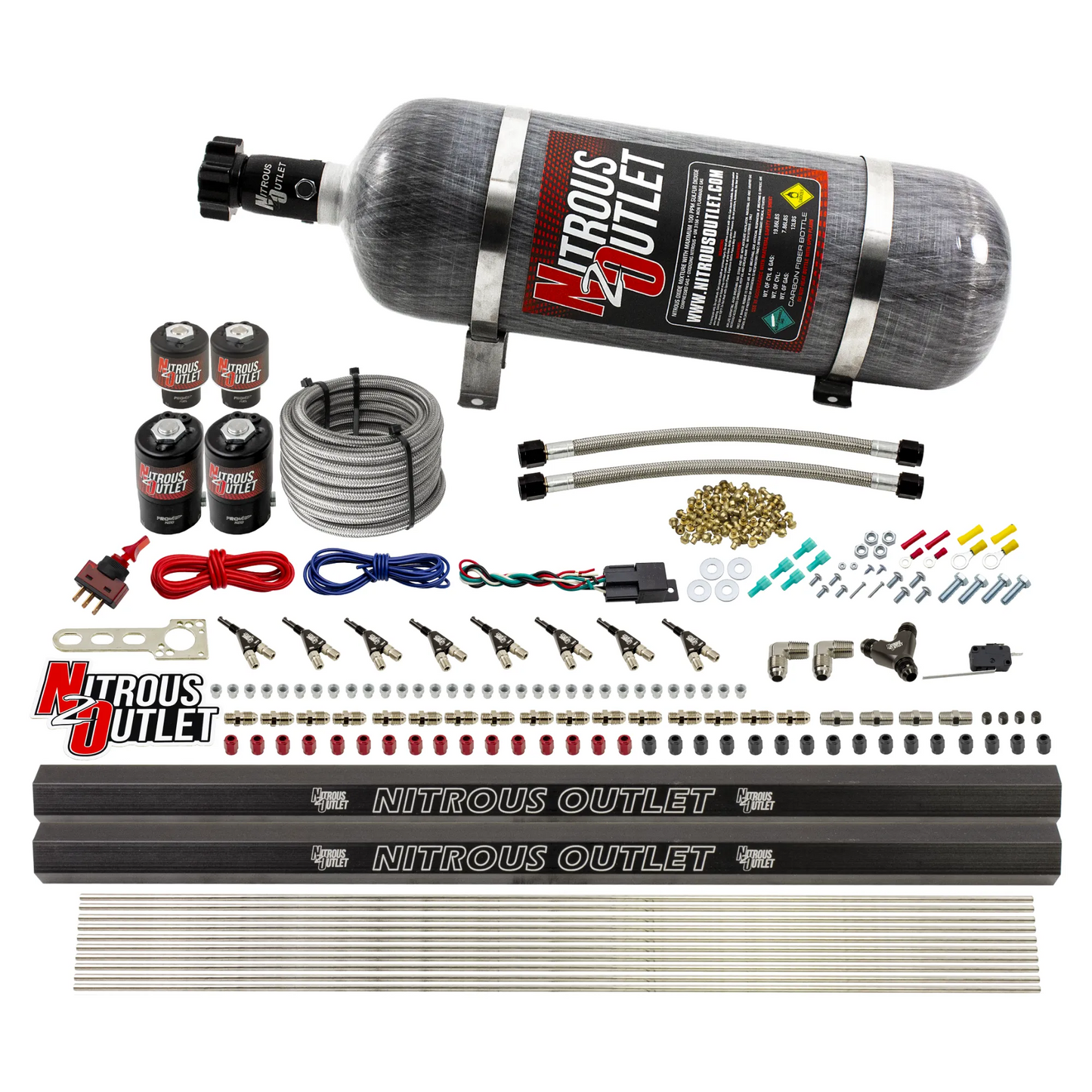 8 Cylinder Single Stage Direct Port Nitrous System with Injection Rails - Gas - .112 Nitrous/.177 Fuel - 45-55 PSI