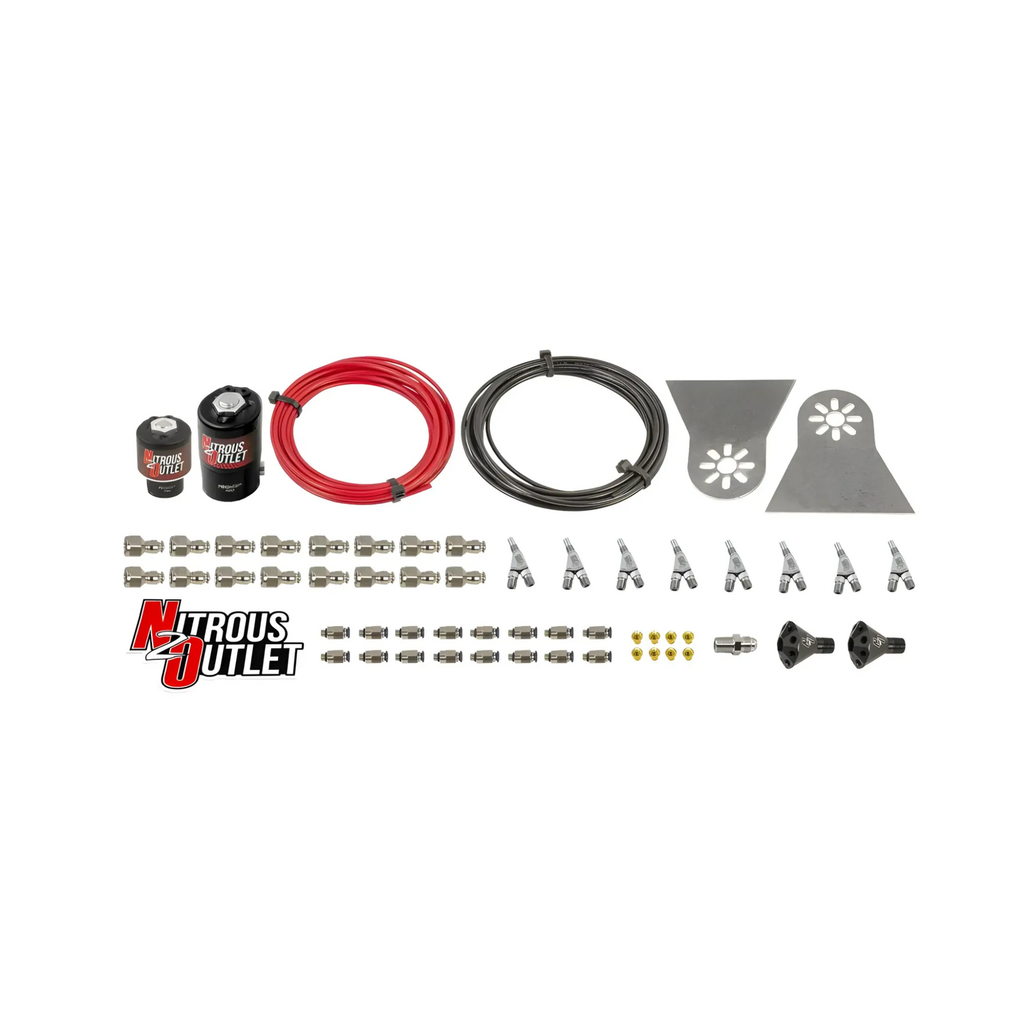 8 Cylinder 2 Solenoids Forward Nylon Hose Plumbers Kit - Showerhead Distribution Blocks - .112 Nitrous/.177 Fuel - Straight Blow Through Nozzles