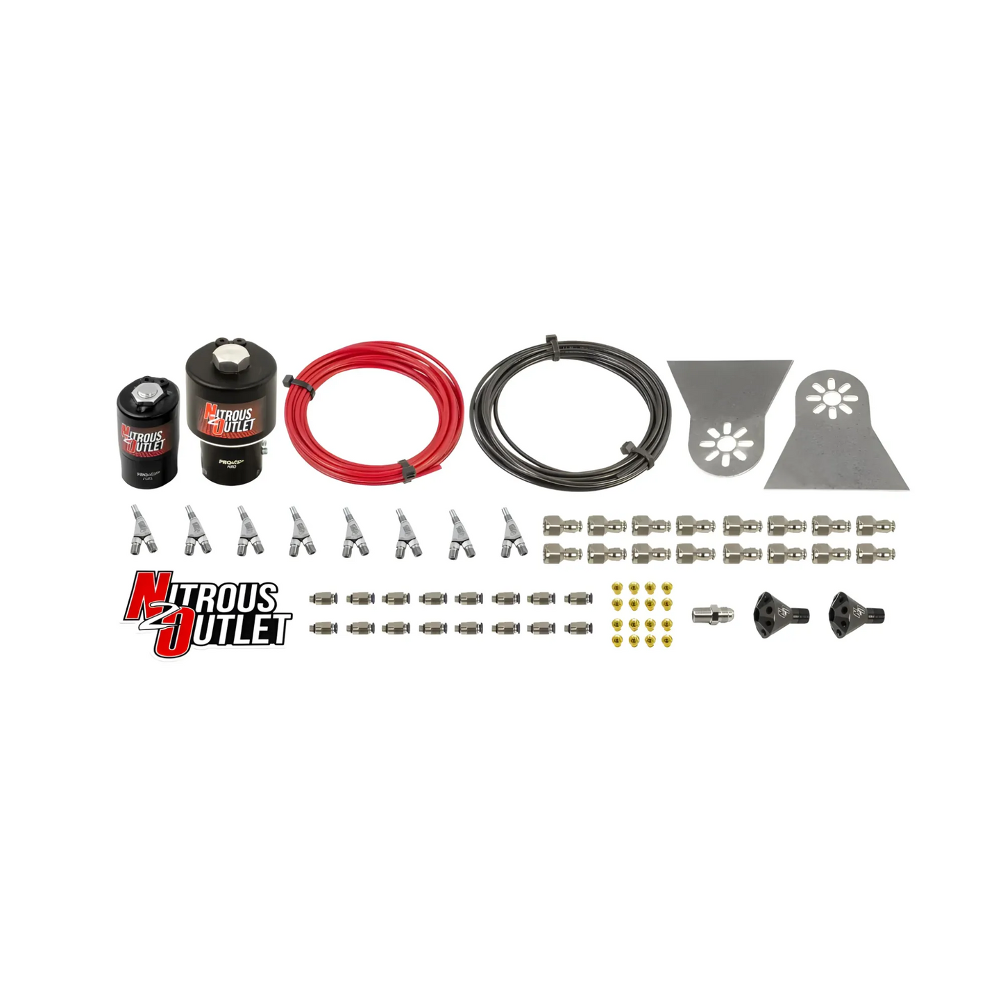8 Cylinder 2 Solenoids Forward Nylon Hose Plumbers Kit - Showerhead Distribution Blocks - .178 Nitrous/.310 Fuel - Straight Blow Through Nozzles