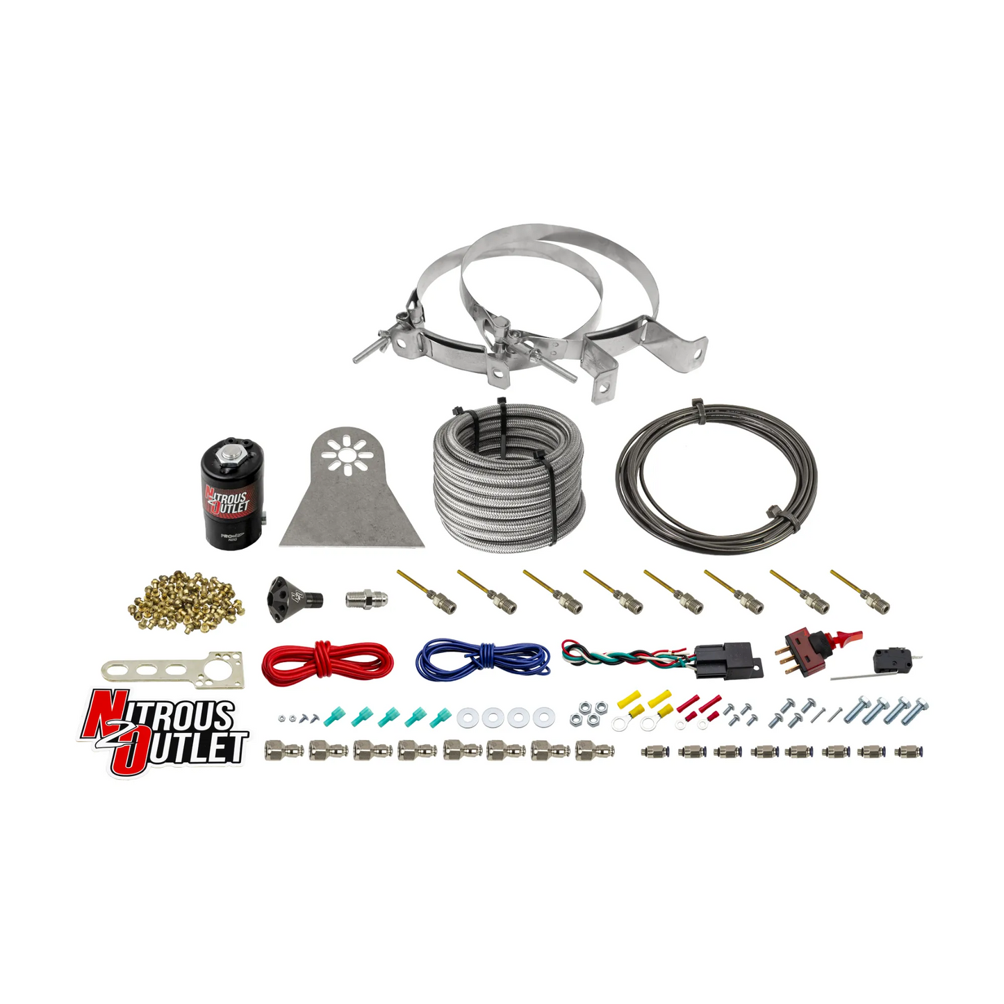 8 Cylinder Nylon Hose Direct Port Dry Nitrous System - Showerhead Distribution Blocks - .112" Nitrous - Plate Fittings