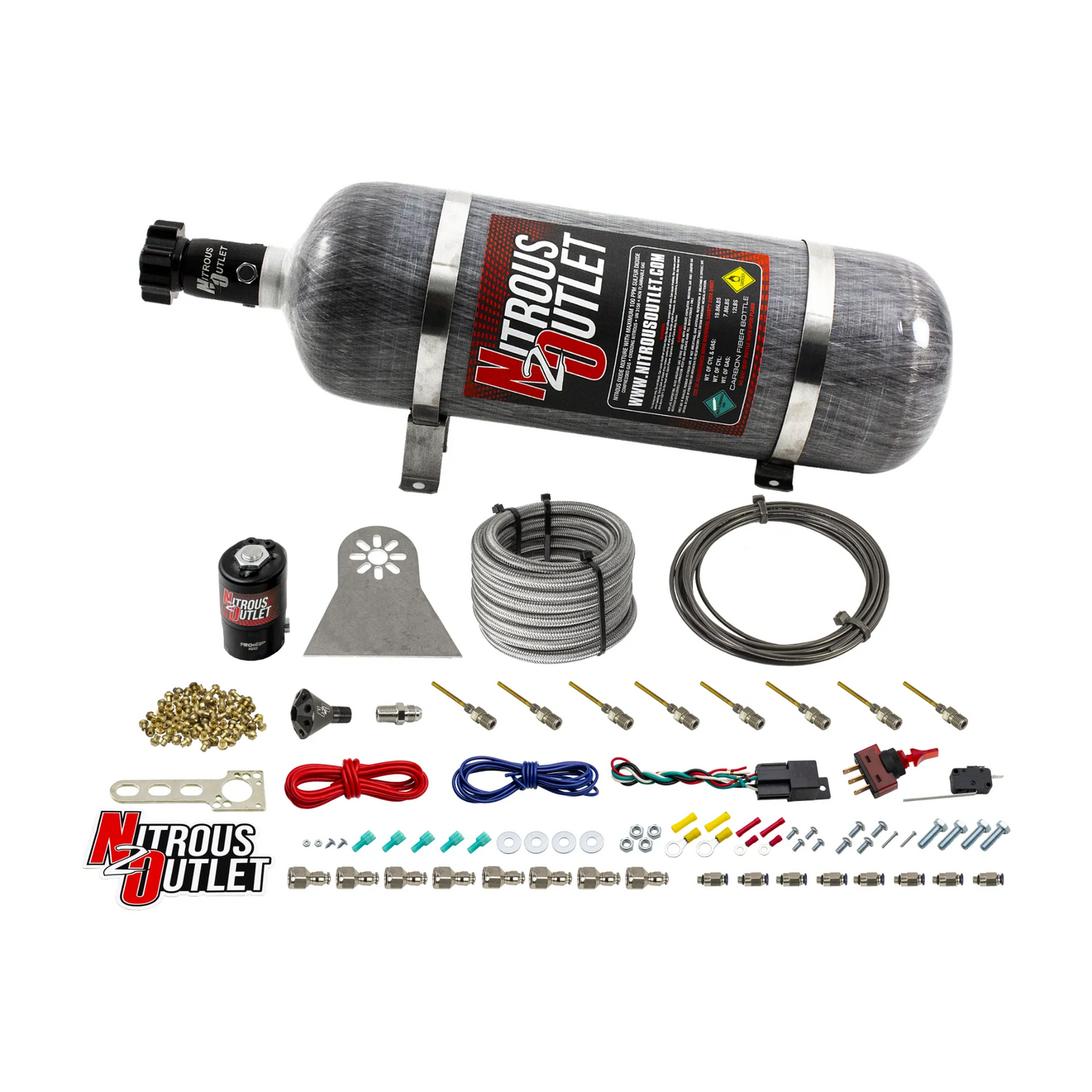 8 Cylinder Nylon Hose Direct Port Dry Nitrous System - Showerhead Distribution Blocks - .112" Nitrous - Plate Fittings