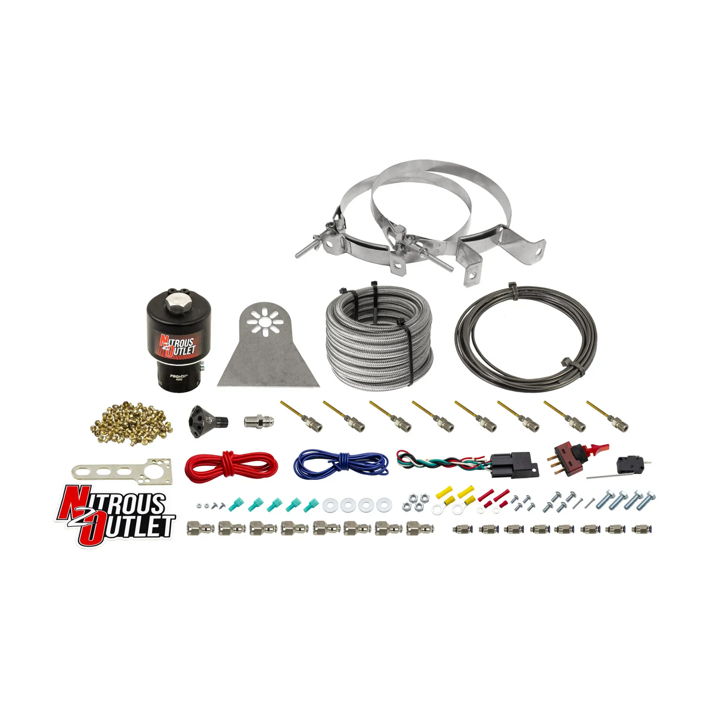 8 Cylinder Nylon Hose Direct Port Dry Nitrous System - Showerhead Distribution Blocks - .178" Nitrous - Plate Fittings