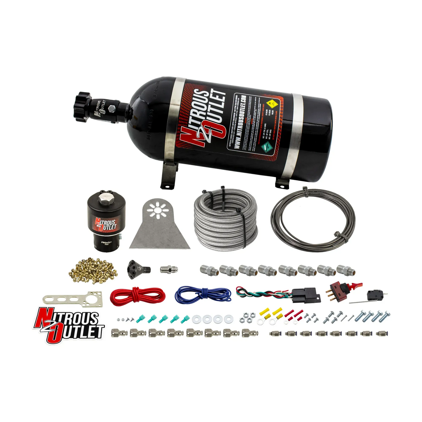 8 Cylinder Nylon Hose Direct Port Dry Nitrous System - Showerhead Distribution Blocks - .178" Nitrous - Plate Fittings