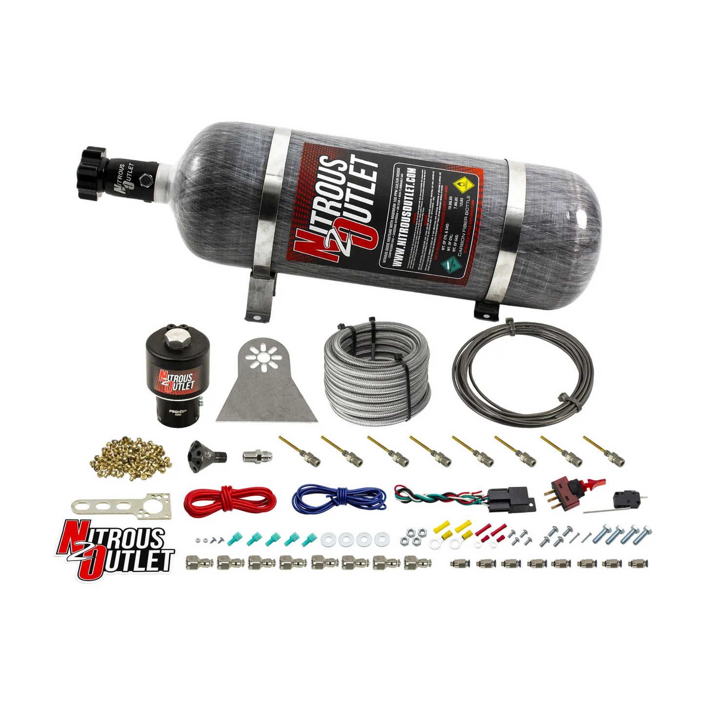 8 Cylinder Nylon Hose Direct Port Dry Nitrous System - Showerhead Distribution Blocks - .178" Nitrous - Plate Fittings