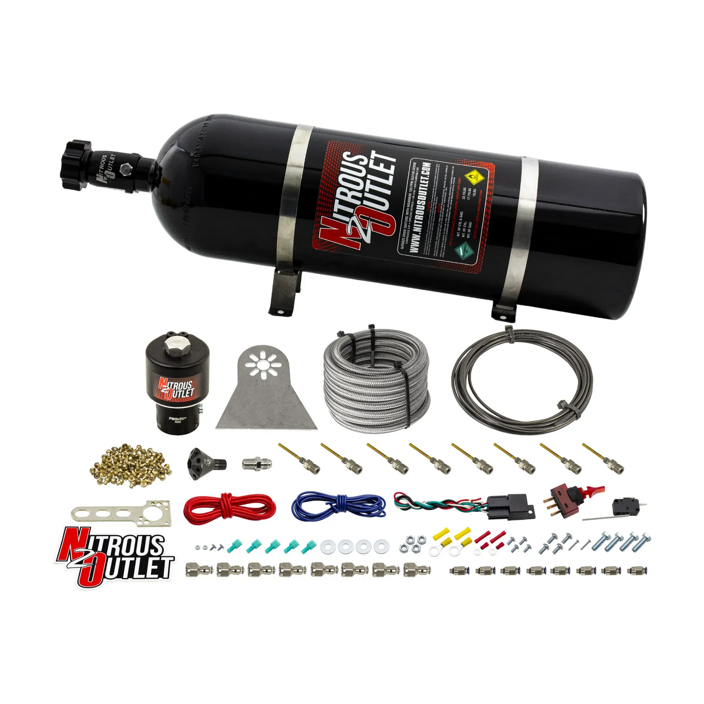 8 Cylinder Nylon Hose Direct Port Dry Nitrous System - Showerhead Distribution Blocks - .178" Nitrous - Plate Fittings