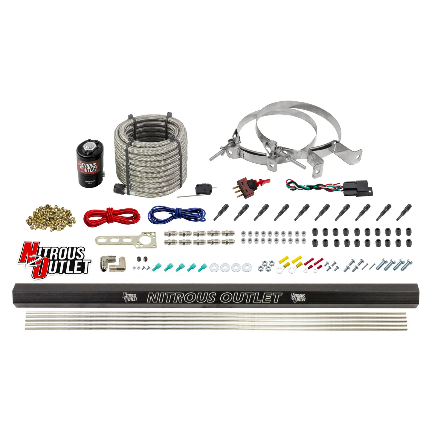 10 Cylinder Dry Direct Port System With Single Injection Rail - .122" Nitrous - 90° Aluminum Nozzles