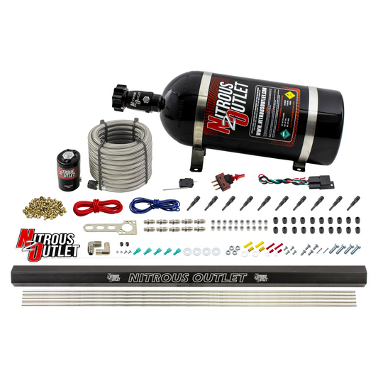 10 Cylinder Dry Direct Port System With Single Injection Rail - .122" Nitrous - 90° Aluminum Nozzles