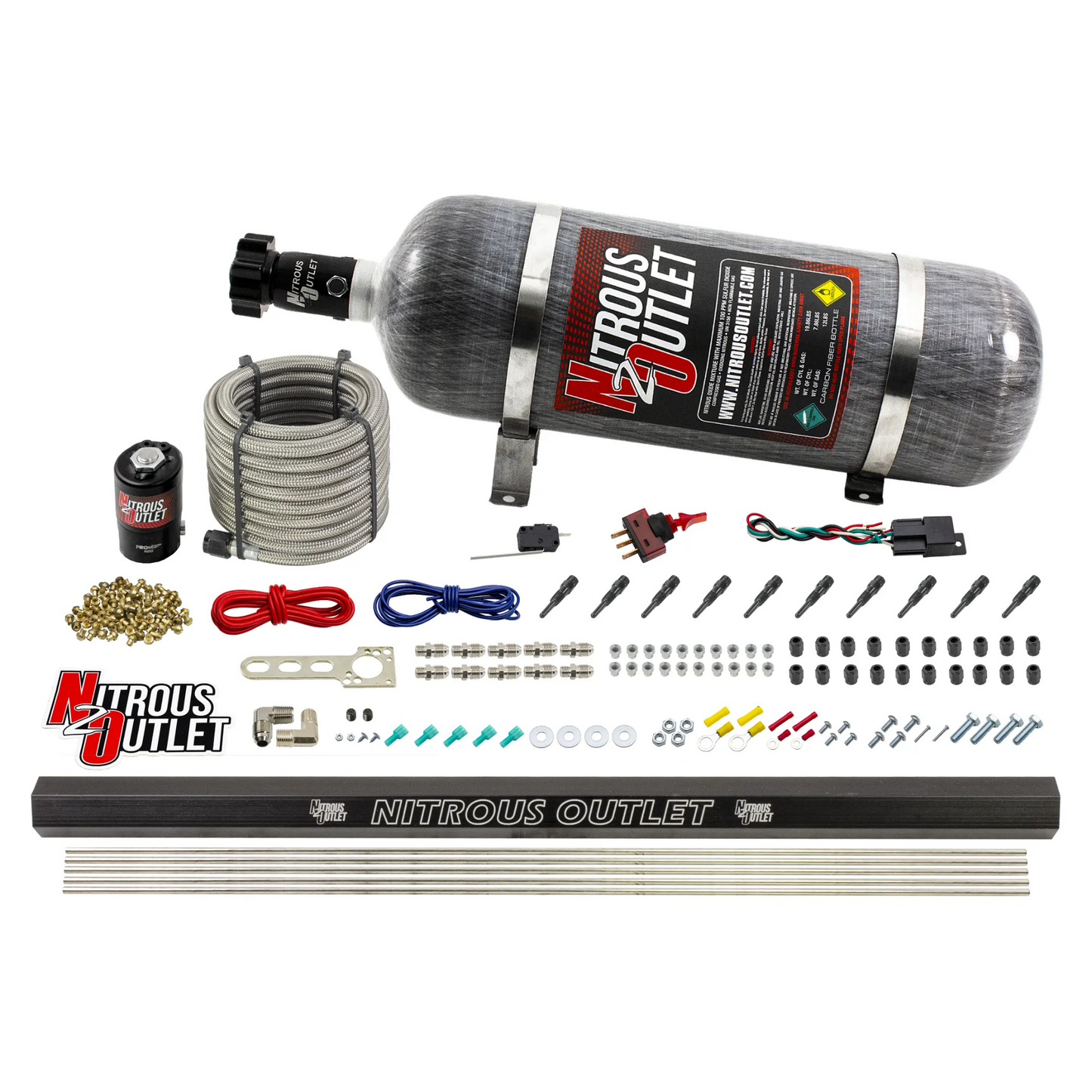 10 Cylinder Dry Direct Port System With Single Injection Rail - .122" Nitrous - 90° Aluminum Nozzles