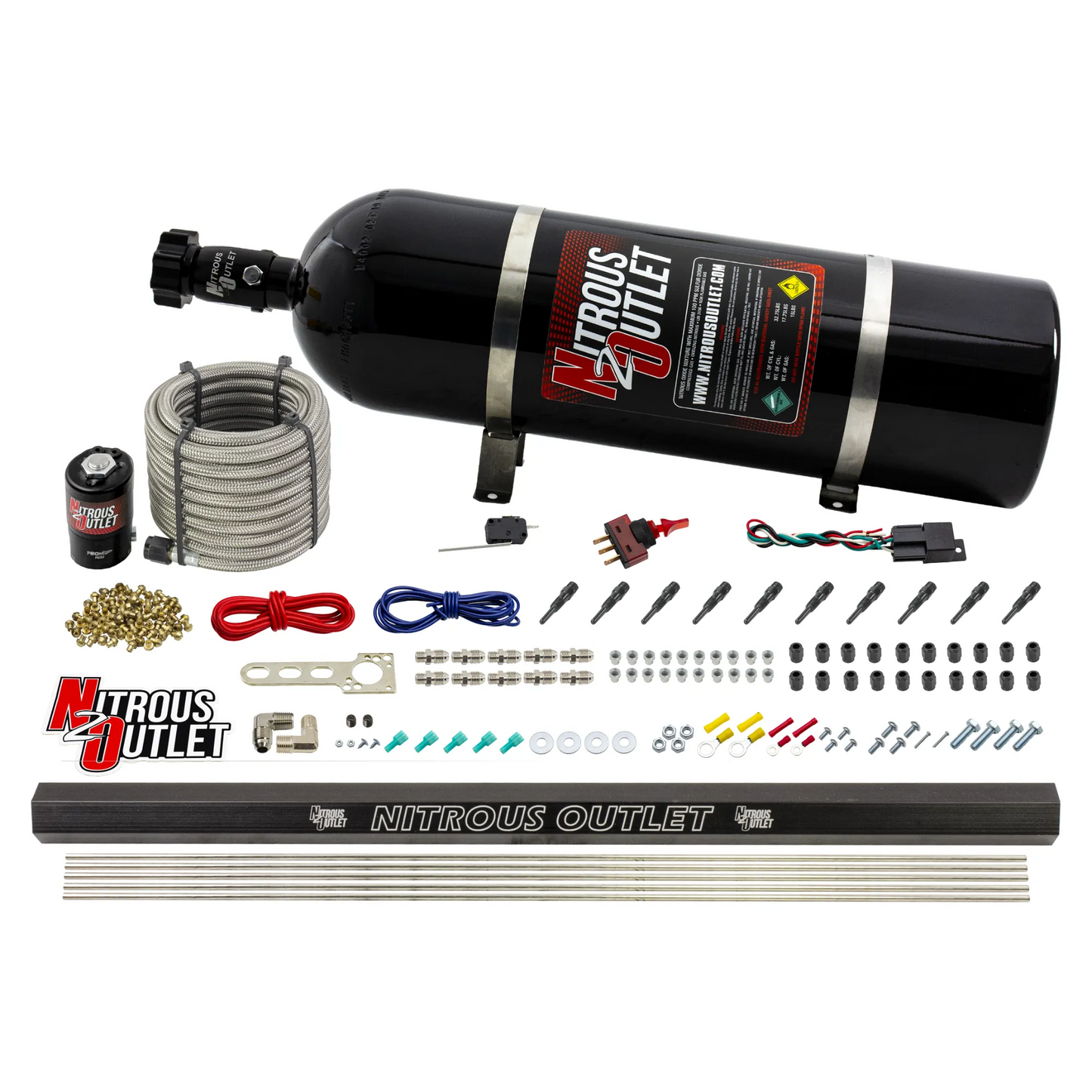 10 Cylinder Dry Direct Port System With Single Injection Rail - .122" Nitrous - 90° Aluminum Nozzles