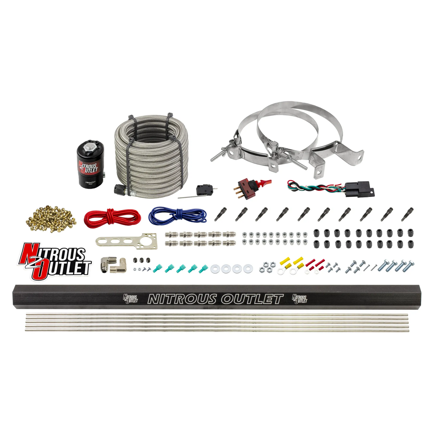 10 Cylinder Dry Direct Port System With Single Injection Rail - .122" Nitrous - Straight Blow Through Aluminum Nozzles