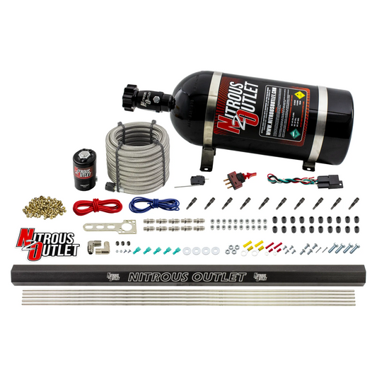 10 Cylinder Dry Direct Port System With Single Injection Rail - .122" Nitrous - Straight Blow Through Aluminum Nozzles