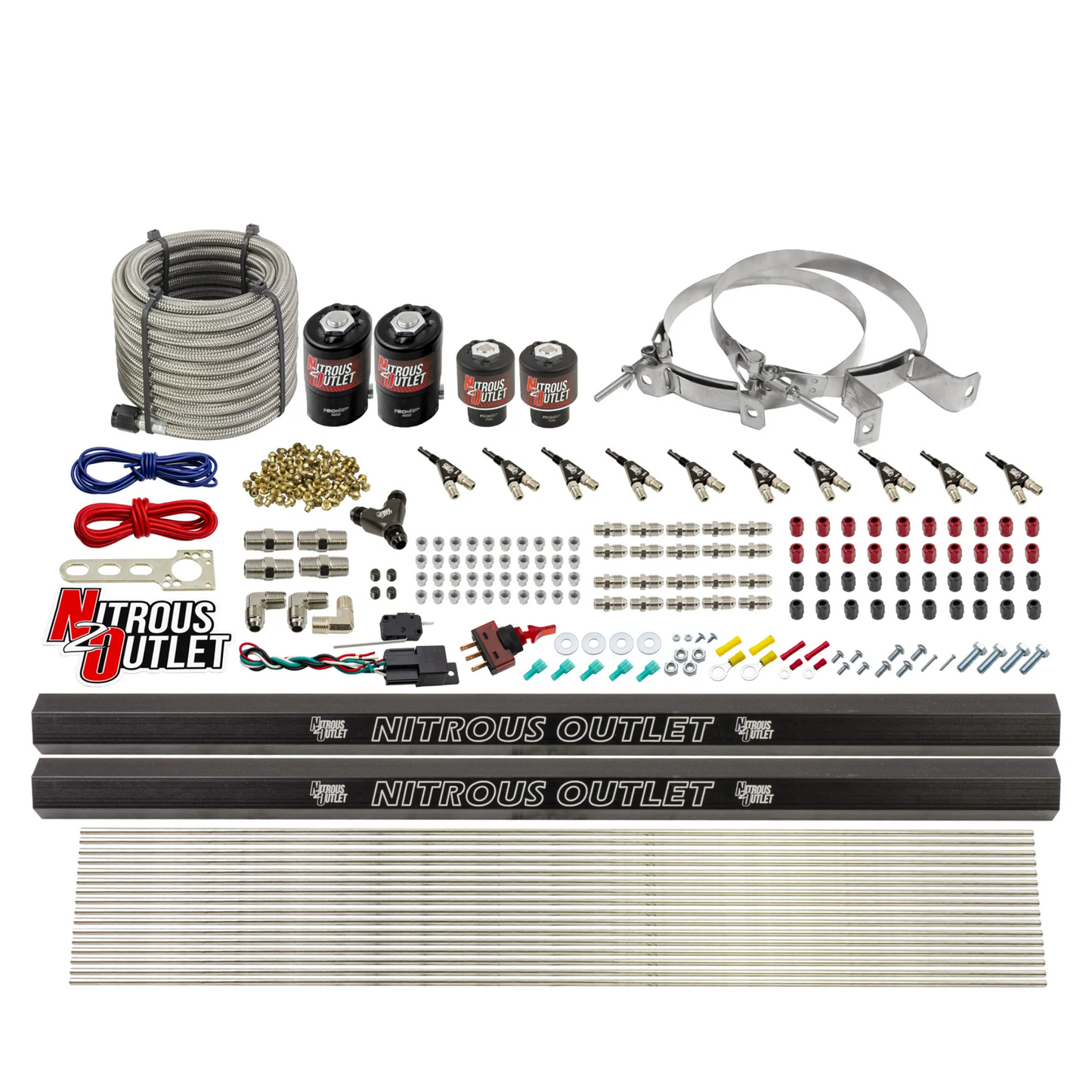 10 Cylinder Wet Direct Port System With Dual Injection Rails - Gas - Two .122" Nitrous/Two .177" Fuel - 90° Aluminum Nozzles