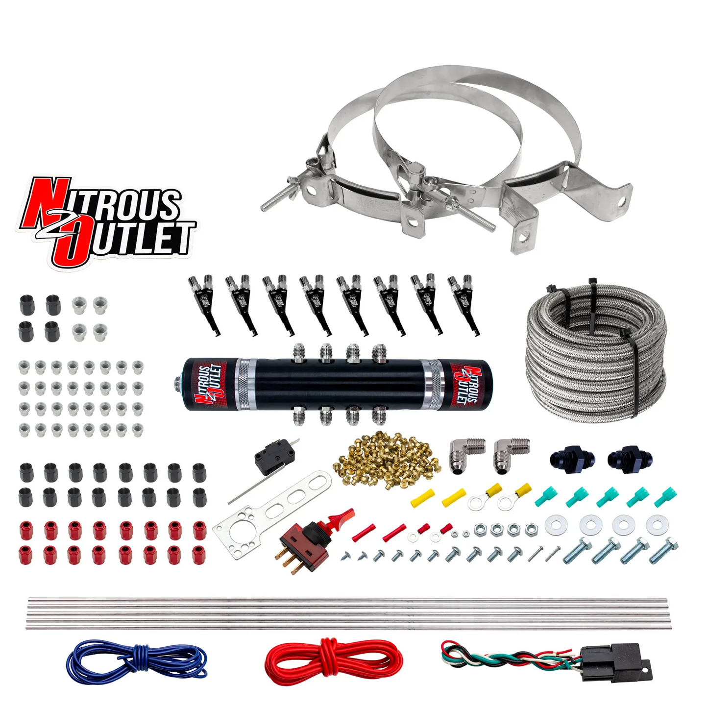 8 Cylinder Black Widow Direct Port System - .122 Nitrous Solenoid/.310 Fuel Solenoid Solenoid - 45-55psi - 90° Discharge Nozzle