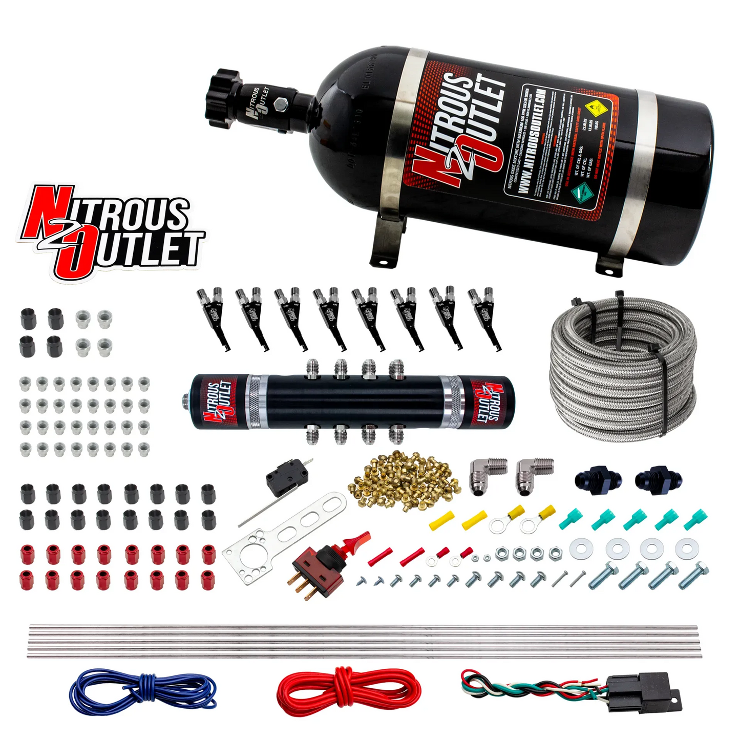 8 Cylinder Black Widow Direct Port System - .122 Nitrous Solenoid/.310 Fuel Solenoid Solenoid - 45-55psi - 90° Discharge Nozzle