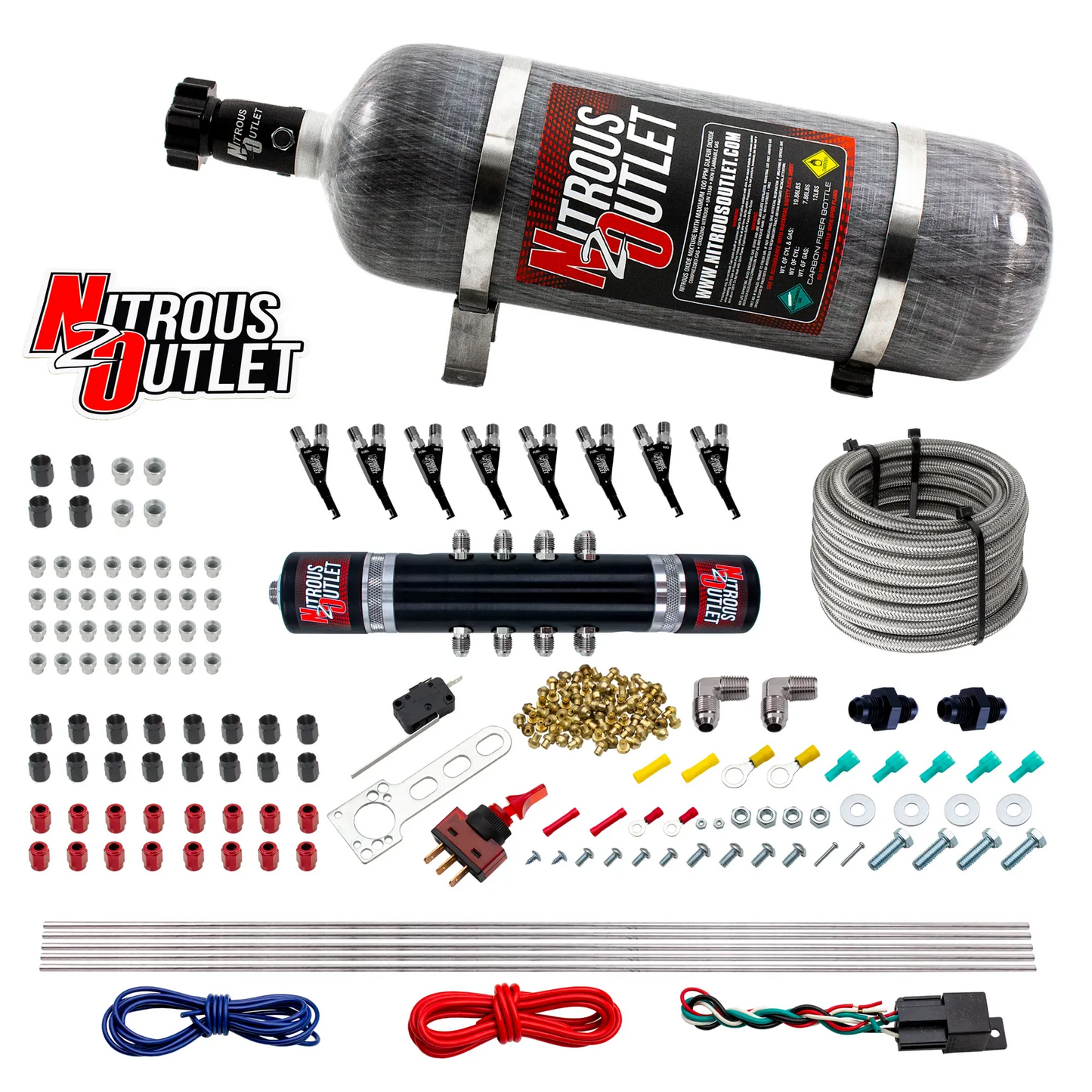 8 Cylinder Black Widow Direct Port System - .122 Nitrous Solenoid/.310 Fuel Solenoid Solenoid - 45-55psi - 90° Discharge Nozzle