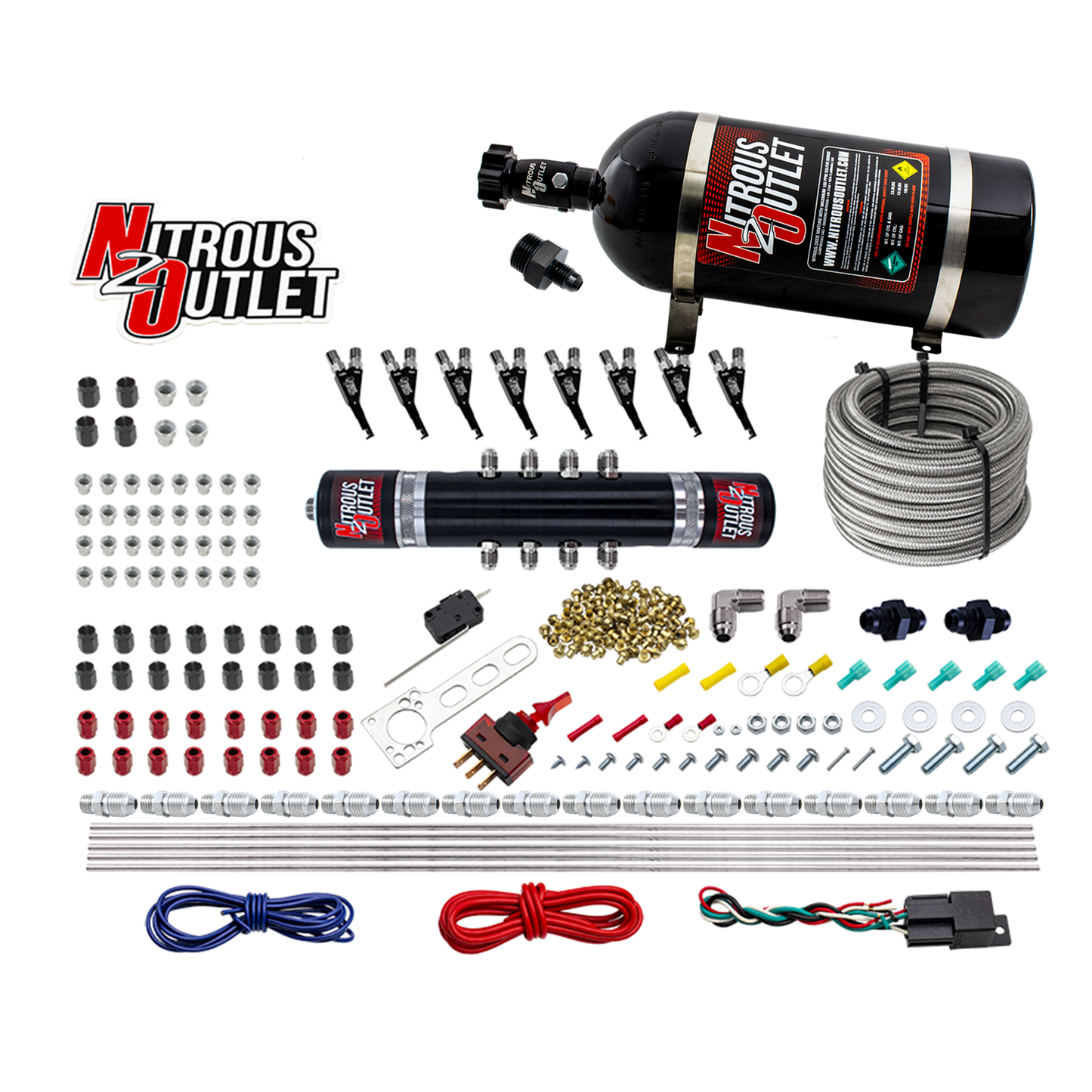 8 Cylinder Black Widow Direct Port System - E85 - .122 Nitrous Solenoid/.310 Fuel Solenoid Solenoid - 45-55psi - 90° Discharge Nozzle