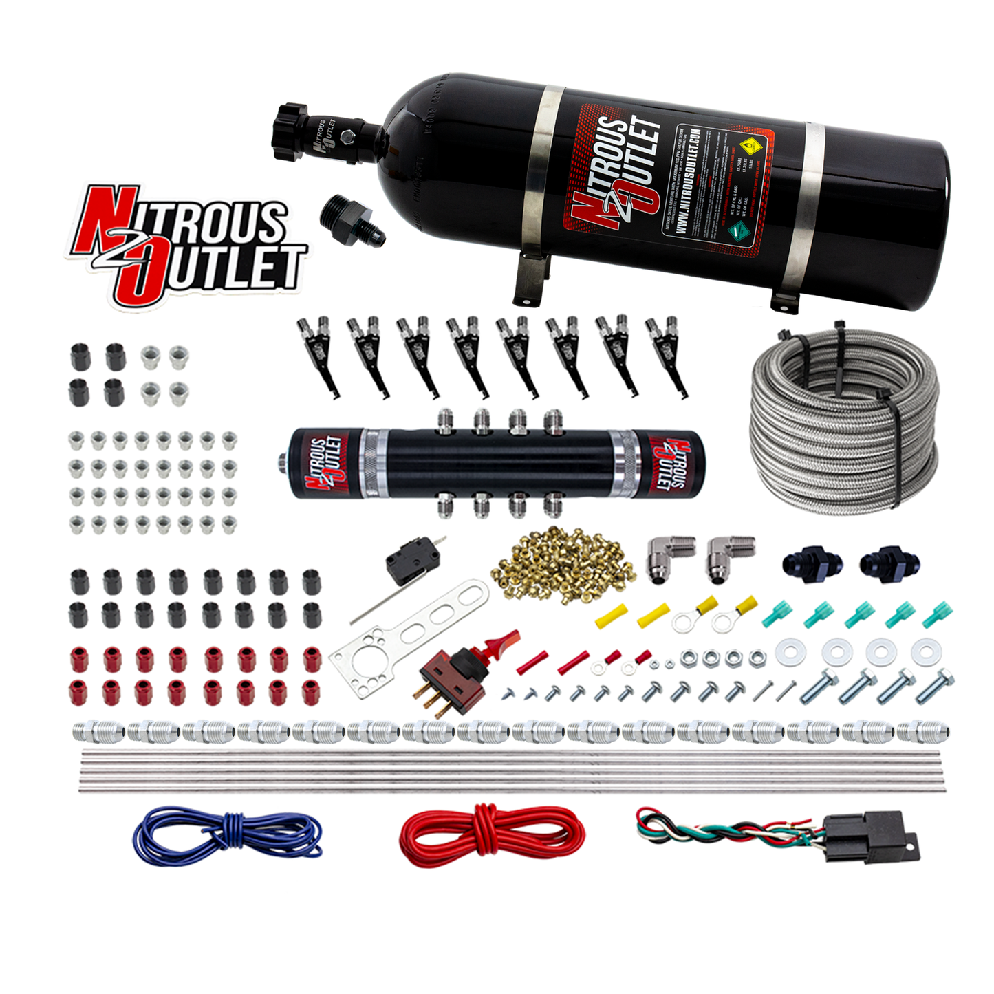 8 Cylinder Black Widow Direct Port System - .122 Nitrous Solenoid/.310 Fuel Solenoid Solenoid - 5,7,10psi - 90° Discharge Nozzle