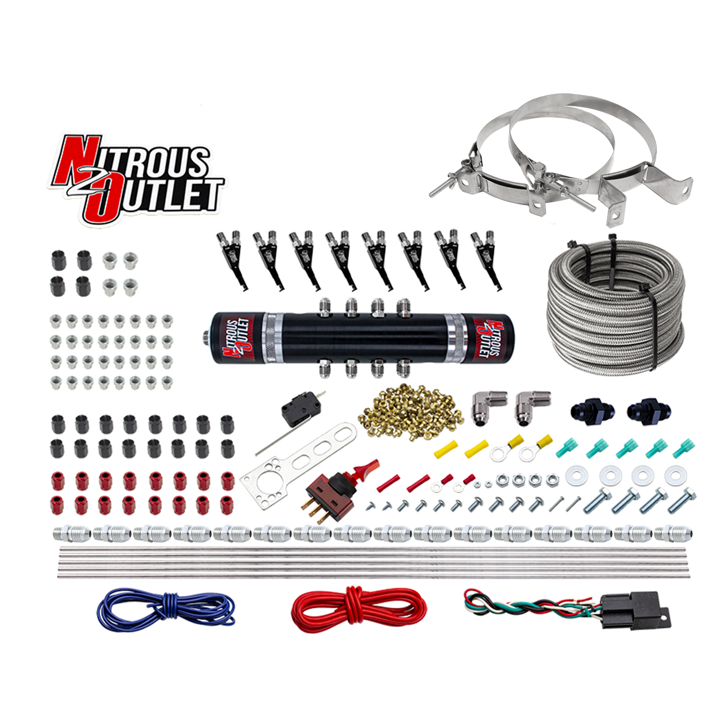 8 Cylinder Black Widow Direct Port System - E85 - .122 Nitrous Solenoid/.310 Fuel Solenoid Solenoid - 5,7,10psi - 90° Discharge Nozzle