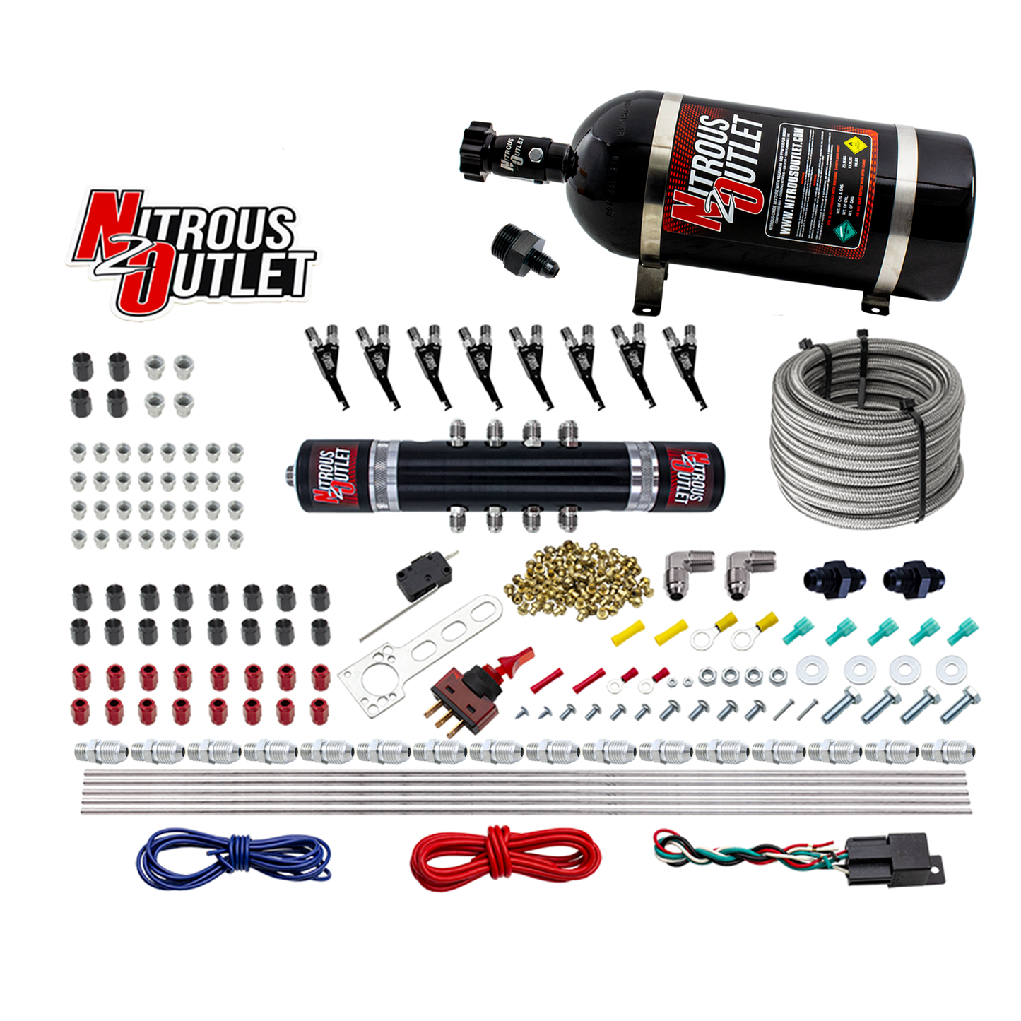 8 Cylinder Black Widow Direct Port System - E85 - .122 Nitrous Solenoid/.310 Fuel Solenoid Solenoid - 5,7,10psi - 90° Discharge Nozzle