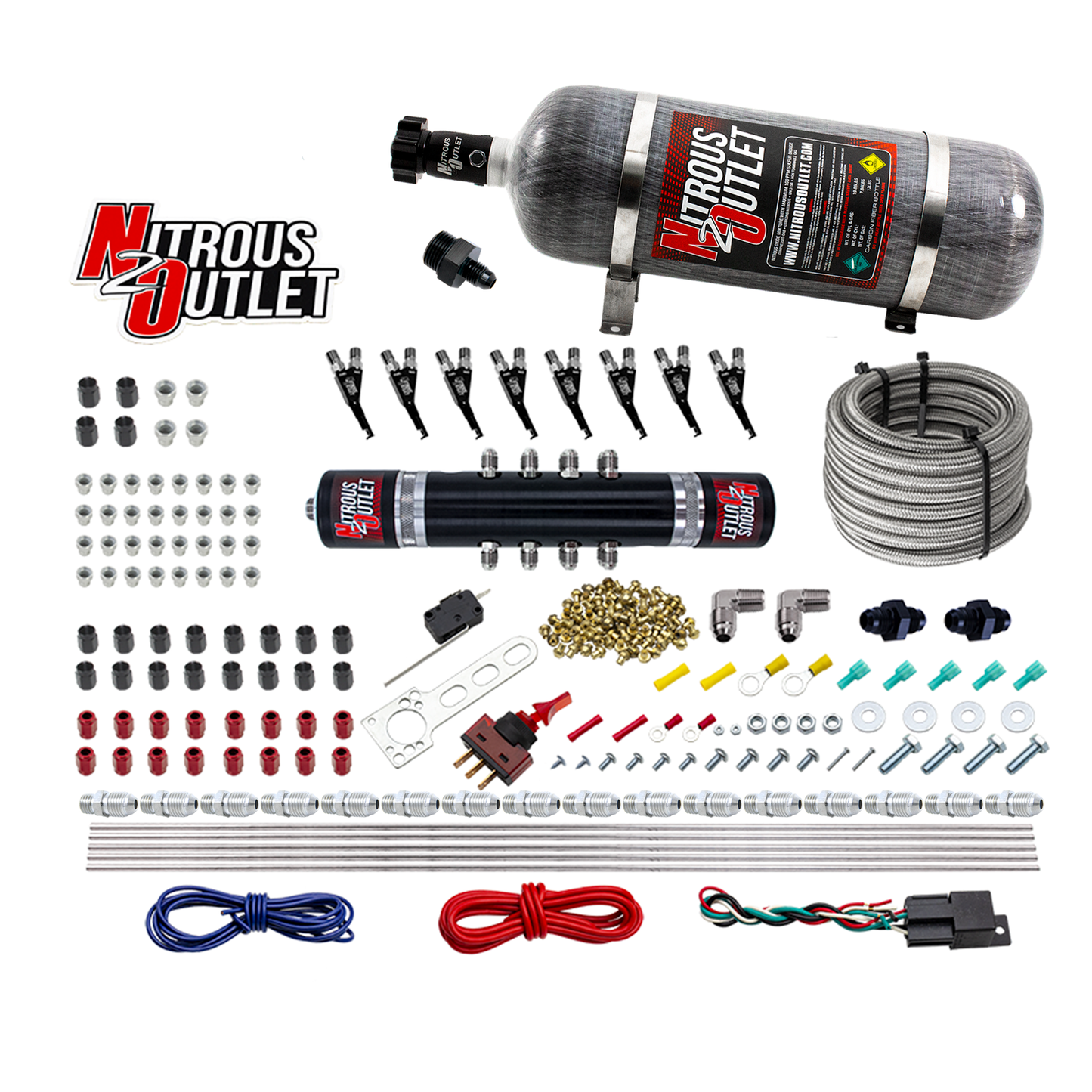 8 Cylinder Black Widow Direct Port System - E85 - .122 Nitrous Solenoid/.310 Fuel Solenoid Solenoid - 5,7,10psi - 90° Discharge Nozzle
