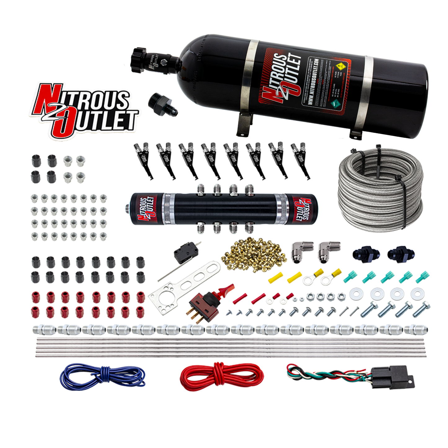 8 Cylinder Black Widow Direct Port System - E85 - .122 Nitrous Solenoid/.310 Fuel Solenoid Solenoid - 5,7,10psi - 90° Discharge Nozzle