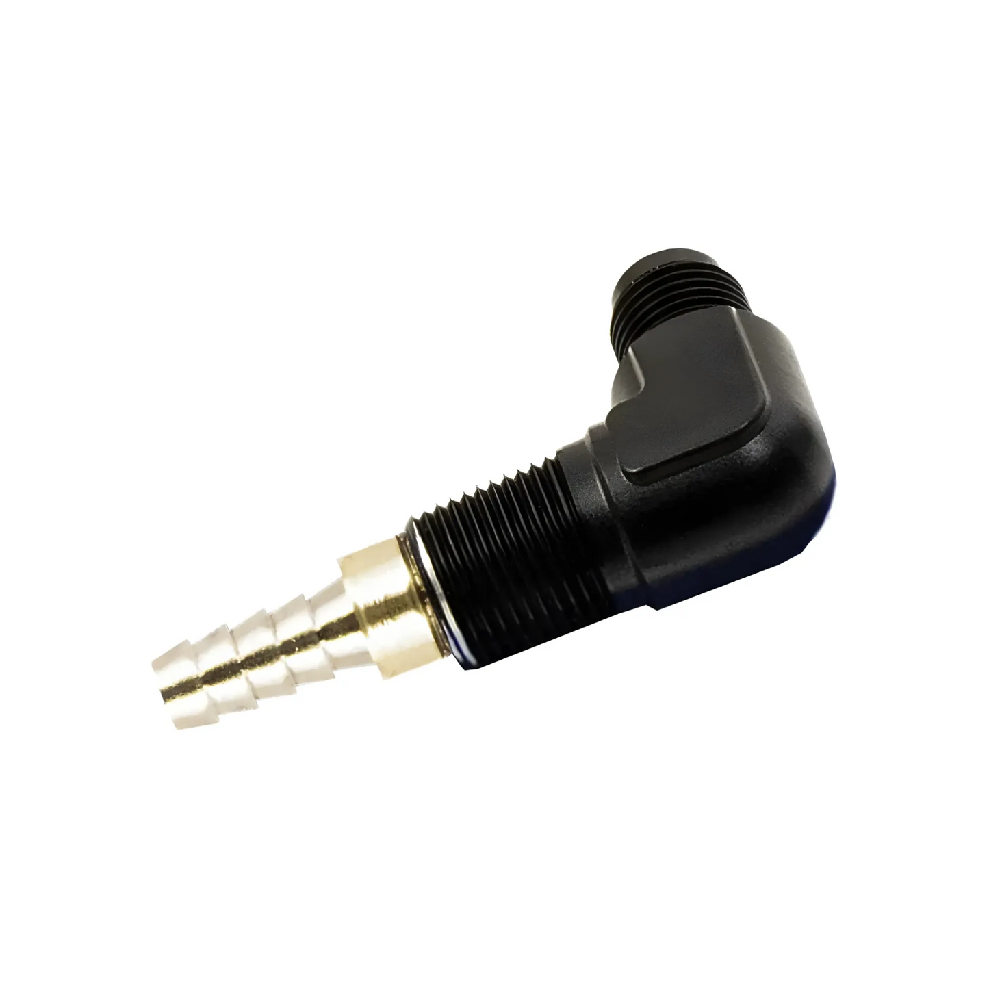 Dedicated Fuel System Adapter Feed Fitting - (6AN x 5/16" Barb 90 Degree )(Male/Male)(3/8" NPT Thread)