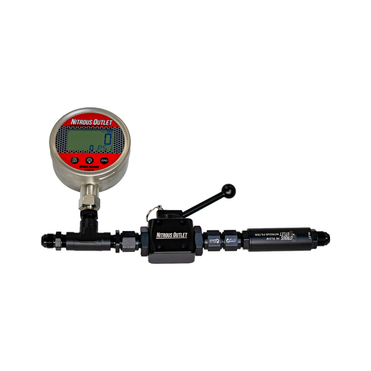 PowerFlow Max High Flow Inline Billet Ball Valve with Filter & Gauge - .512" ID (6AN or 8AN)