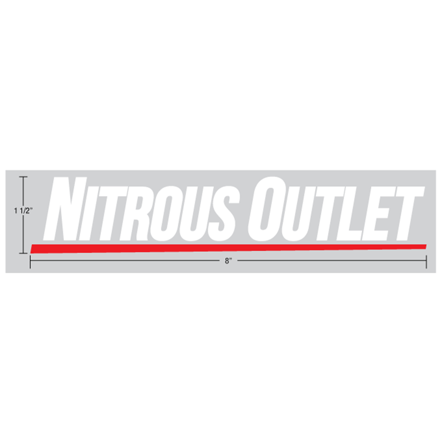 Nitrous Outlet decal with dimensions on a white background
