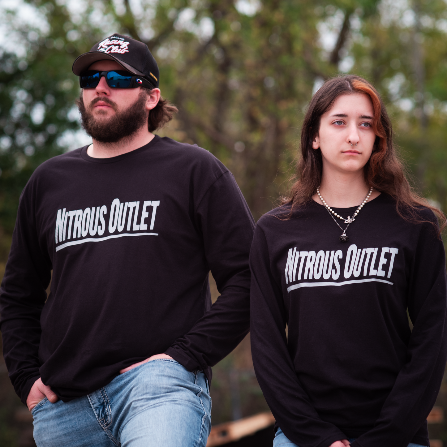 Nitrous Outlet Black Long Sleeve T-Shirt - Silver Carbon Fiber Logo