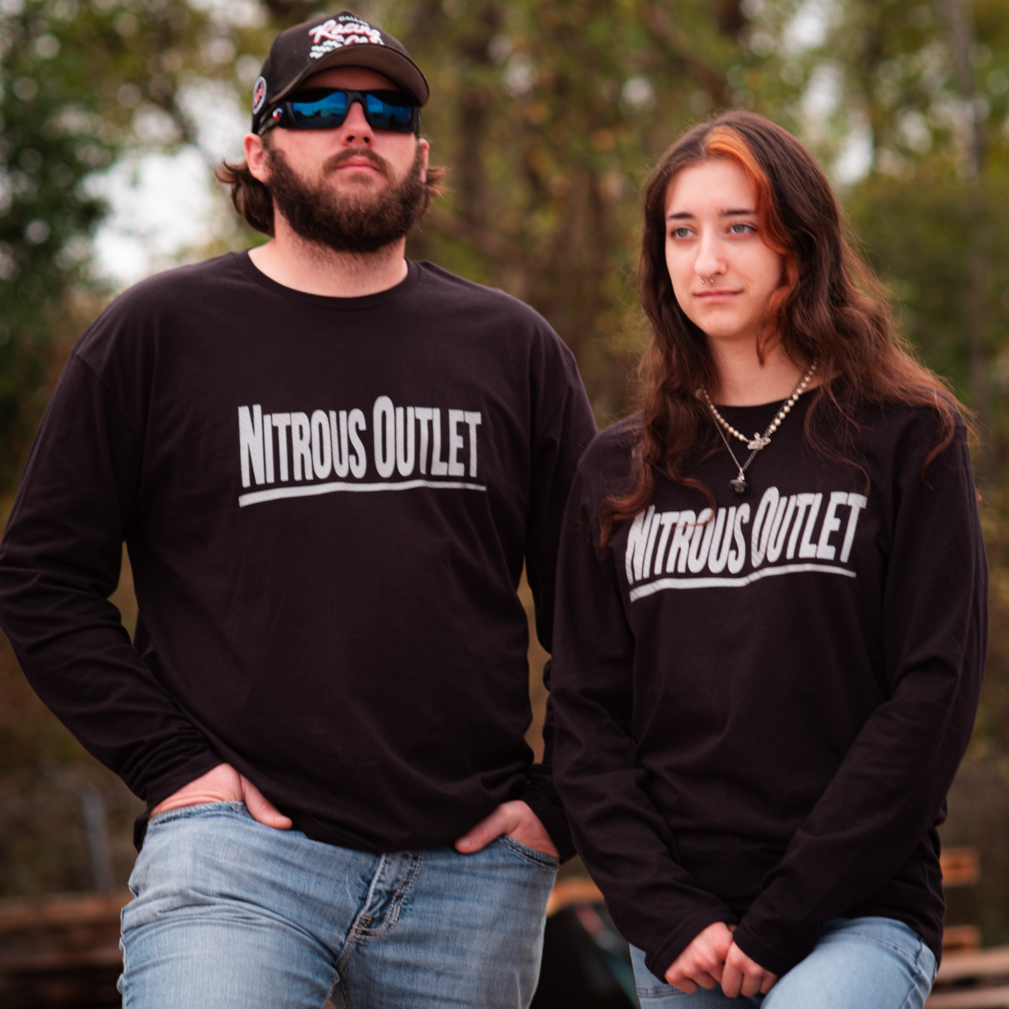 Nitrous Outlet Black Long Sleeve T-Shirt - Silver Carbon Fiber Logo