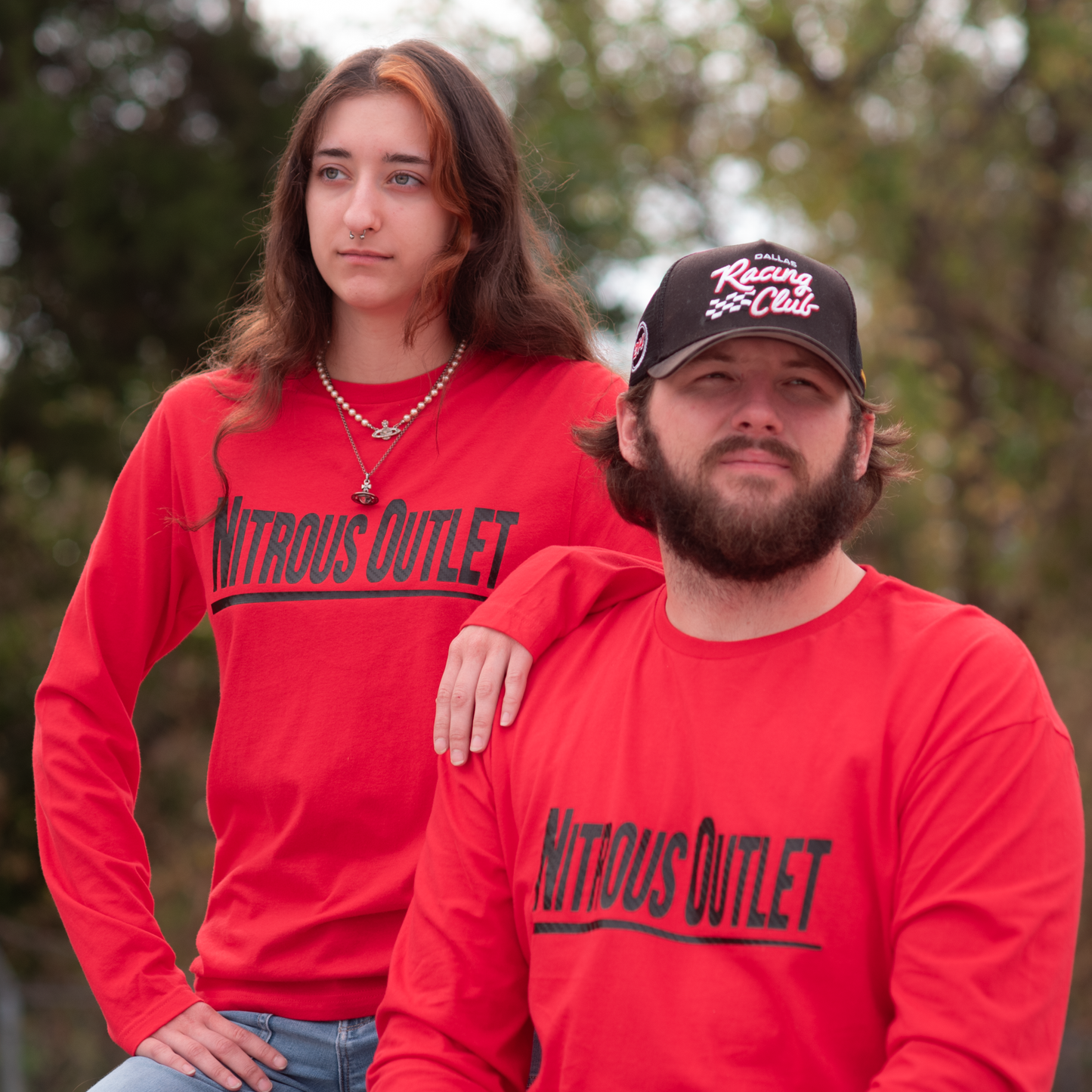 Nitrous Outlet Red Long Sleeve T-Shirt - Black Carbon Fiber Logo