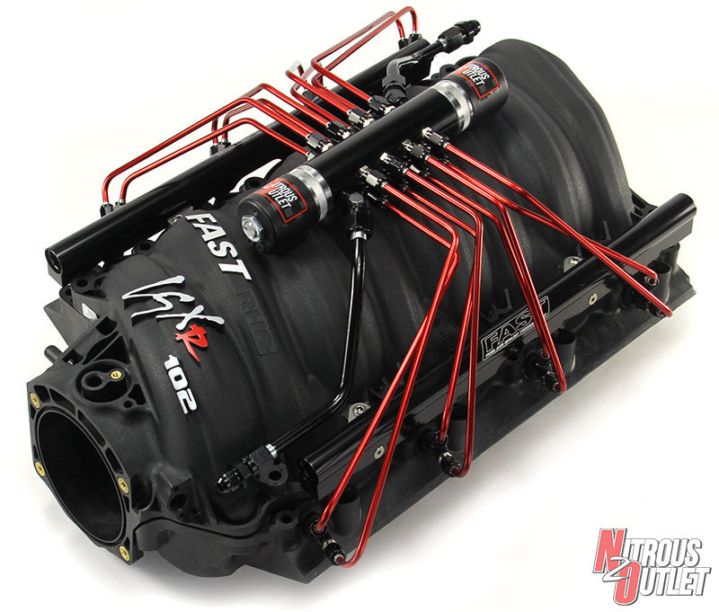 8 Cylinder Black Widow Direct Port System - E85 - .122 Nitrous Solenoid/.310 Fuel Solenoid Solenoid - 45-55psi - 90° Discharge Nozzle