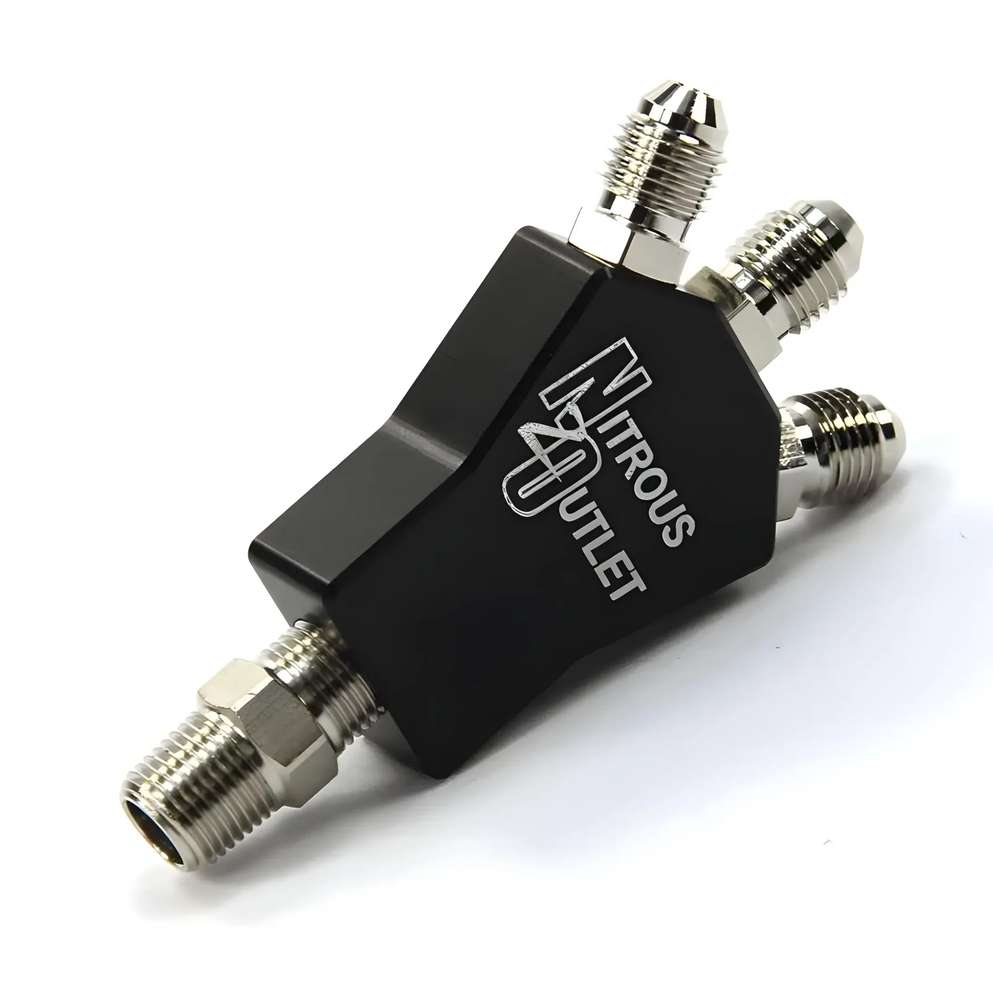 Powersports 1 In 3 Out Distribution Block w/Fittings (1/8" NPT Male Inlet & 3AN Male Outlets)