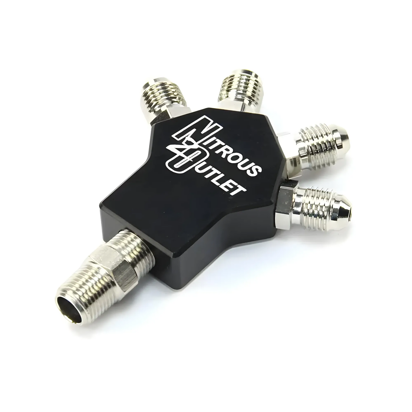 Powersports 1 In 4 Out Distribution Block w/Fittings (1/8" NPT Male Inlet & 3AN Male Outlets)