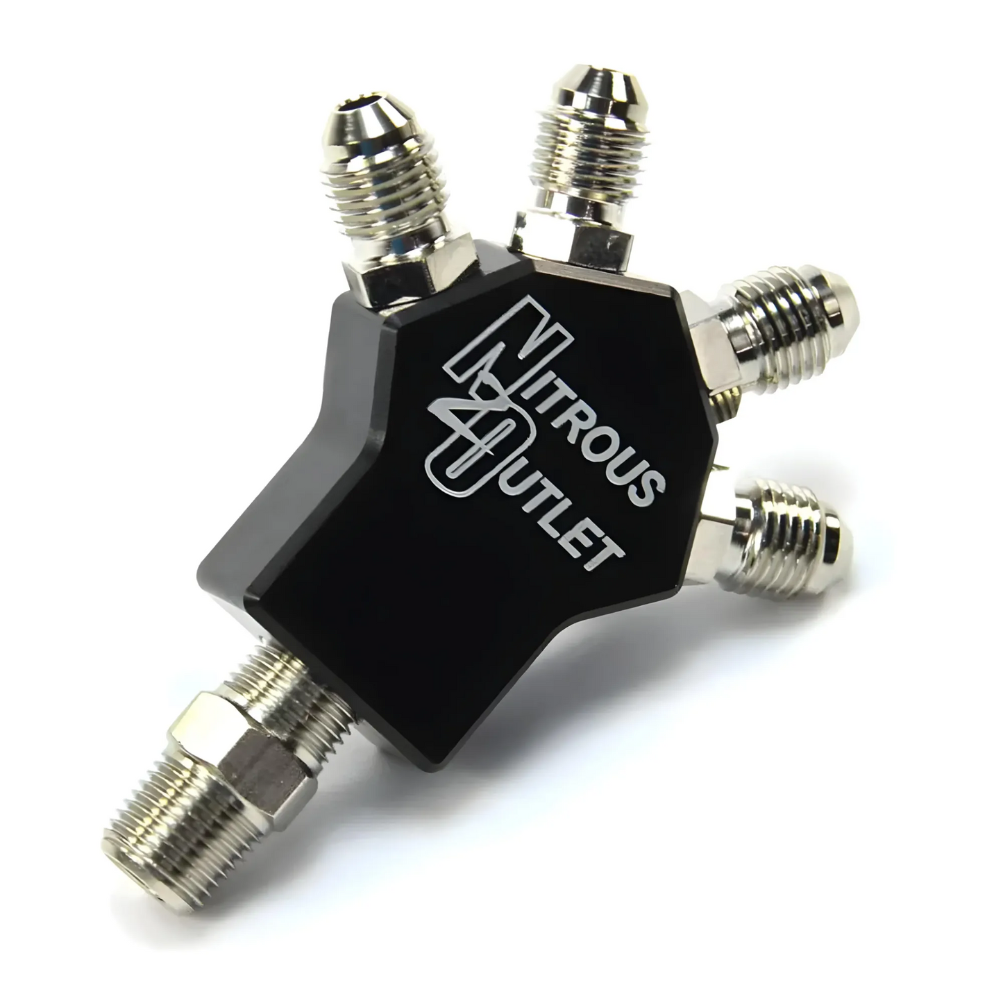 Powersports 1 In 4 Out Distribution Block w/Fittings (1/8" NPT Male Inlet & 3AN Male Outlets)