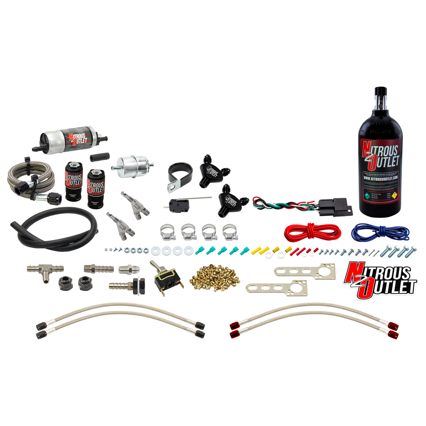 Powersports Carbureted Twin Cylinder Nozzle System - Stainless 90° Nozzles