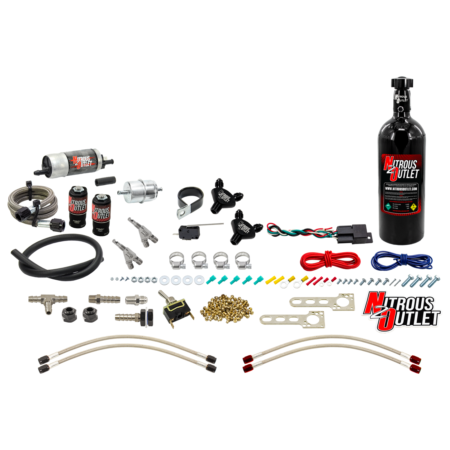 Powersports Carbureted Twin Cylinder Nozzle System - Stainless 90° Nozzles