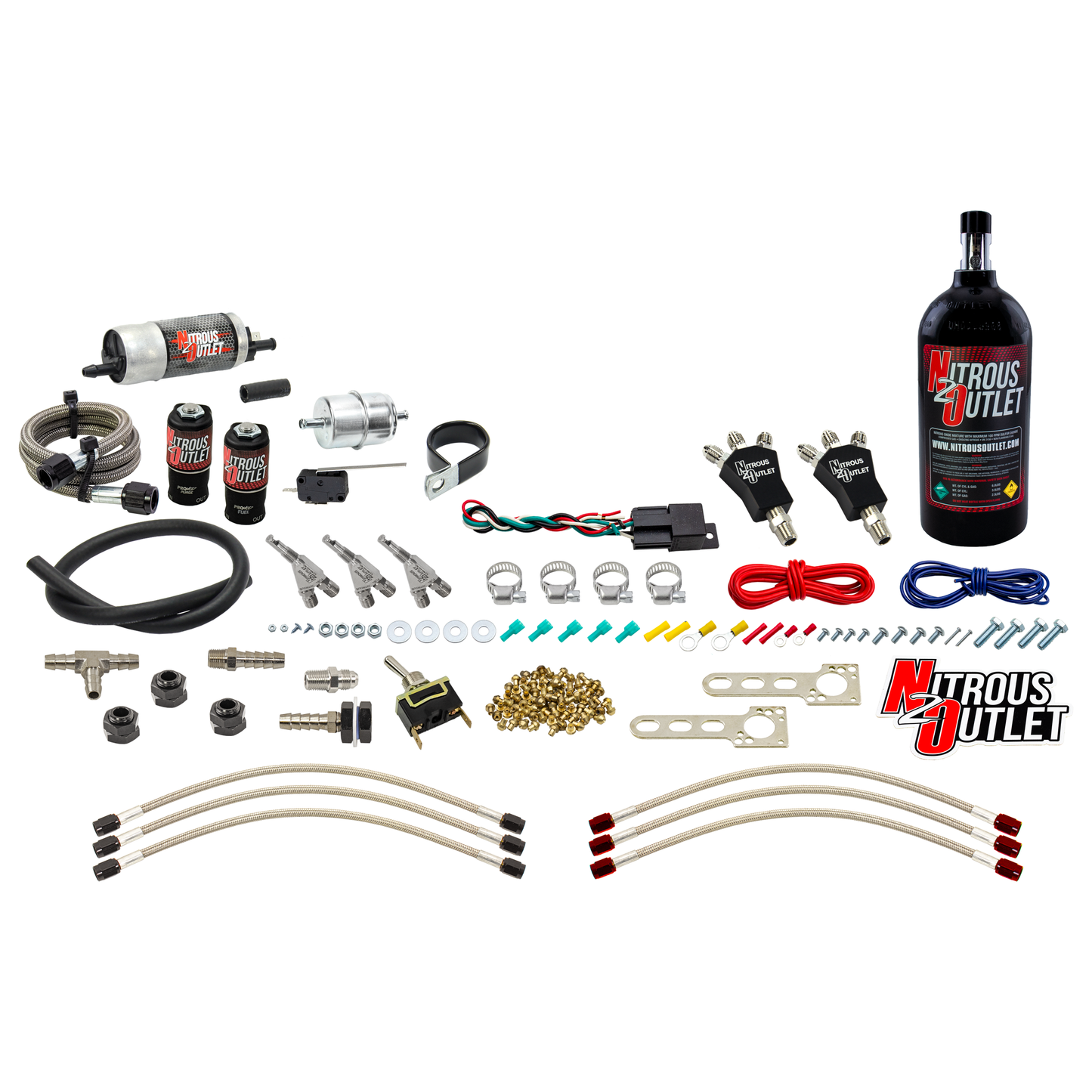 Powersports Carbureted Three Cylinder Nozzle System - Stainless 90° Nozzles
