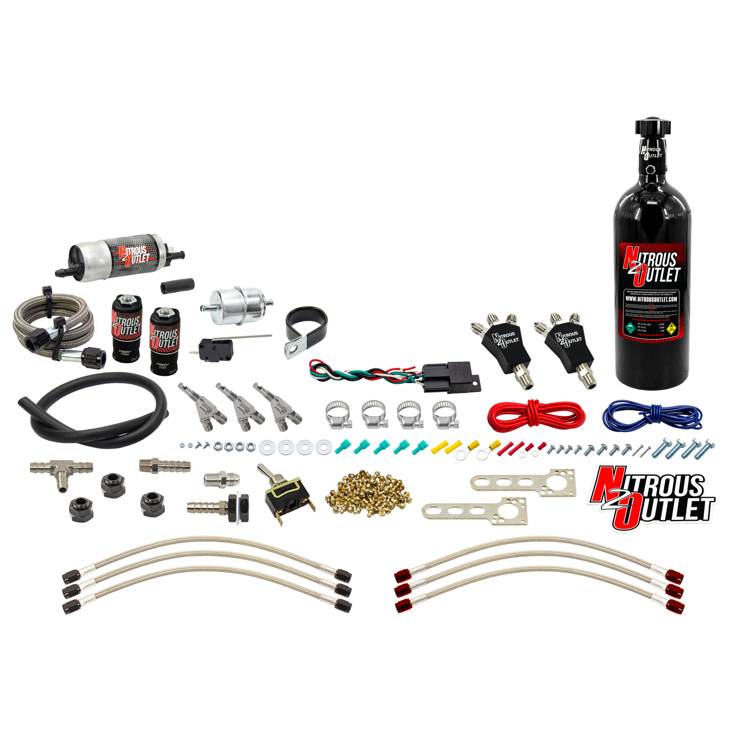 Powersports Carbureted Three Cylinder Nozzle System - Stainless 90° Nozzles