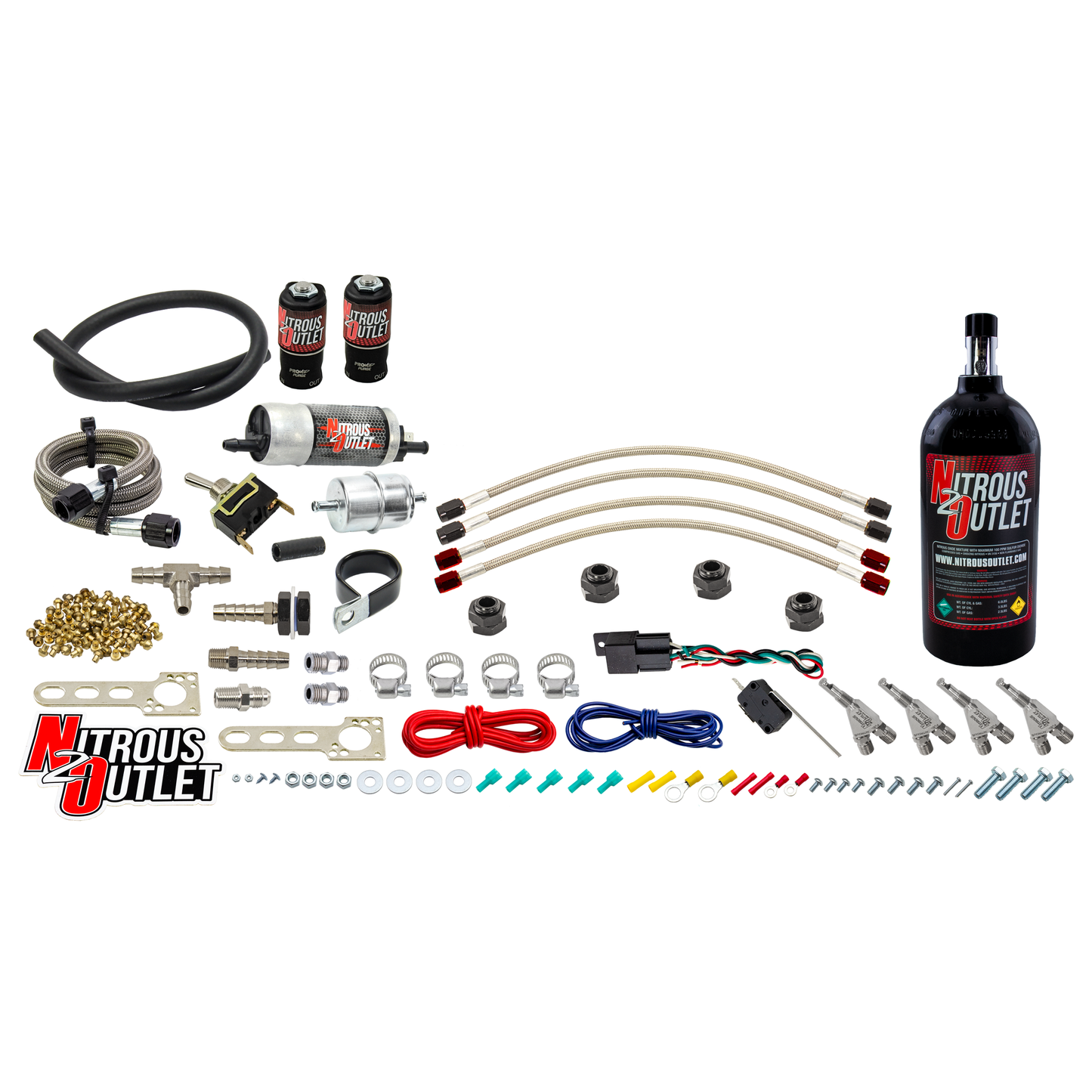 Powersports Carbureted Four Cylinder Nozzle System - .078 Nitrous/.155 Fuel - 90° Aluminum Nozzles