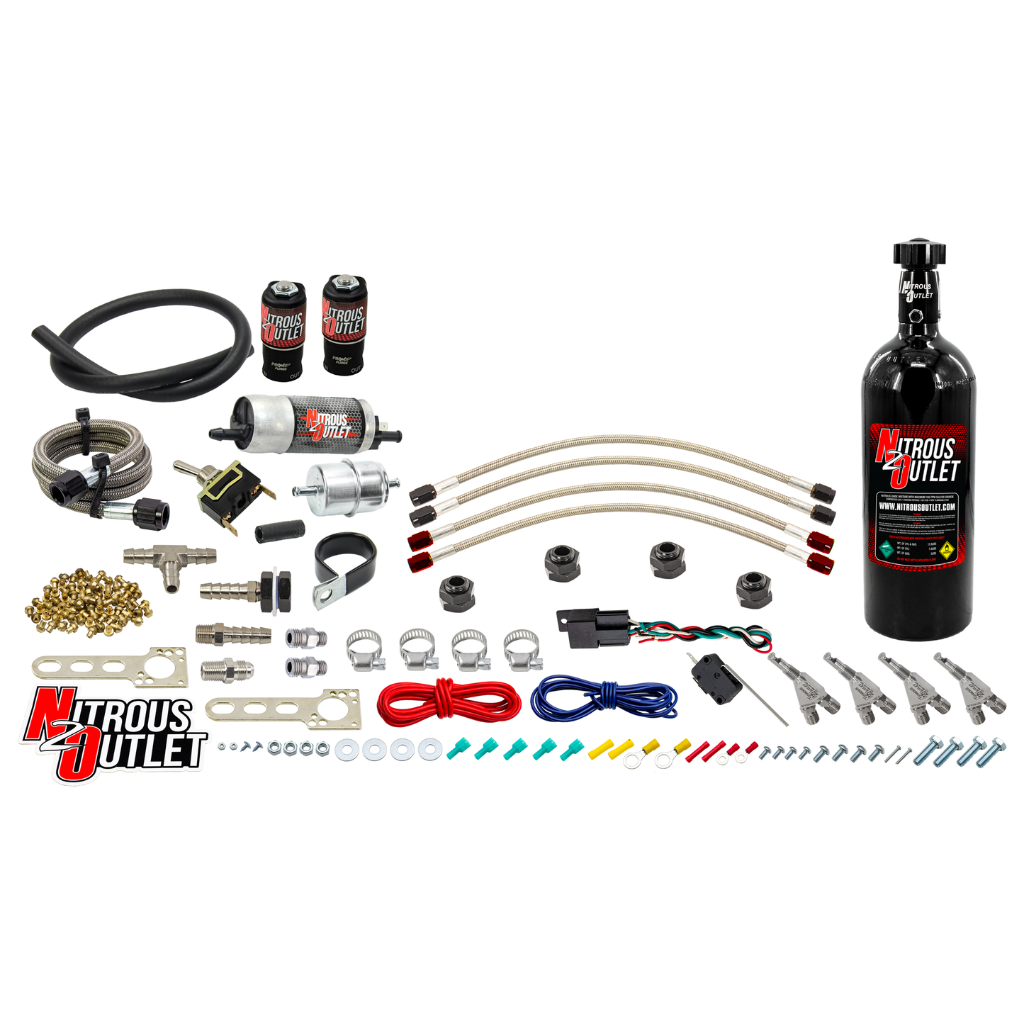 Powersports Carbureted Four Cylinder Nozzle System - .078 Nitrous/.155 Fuel - 90° Aluminum Nozzles