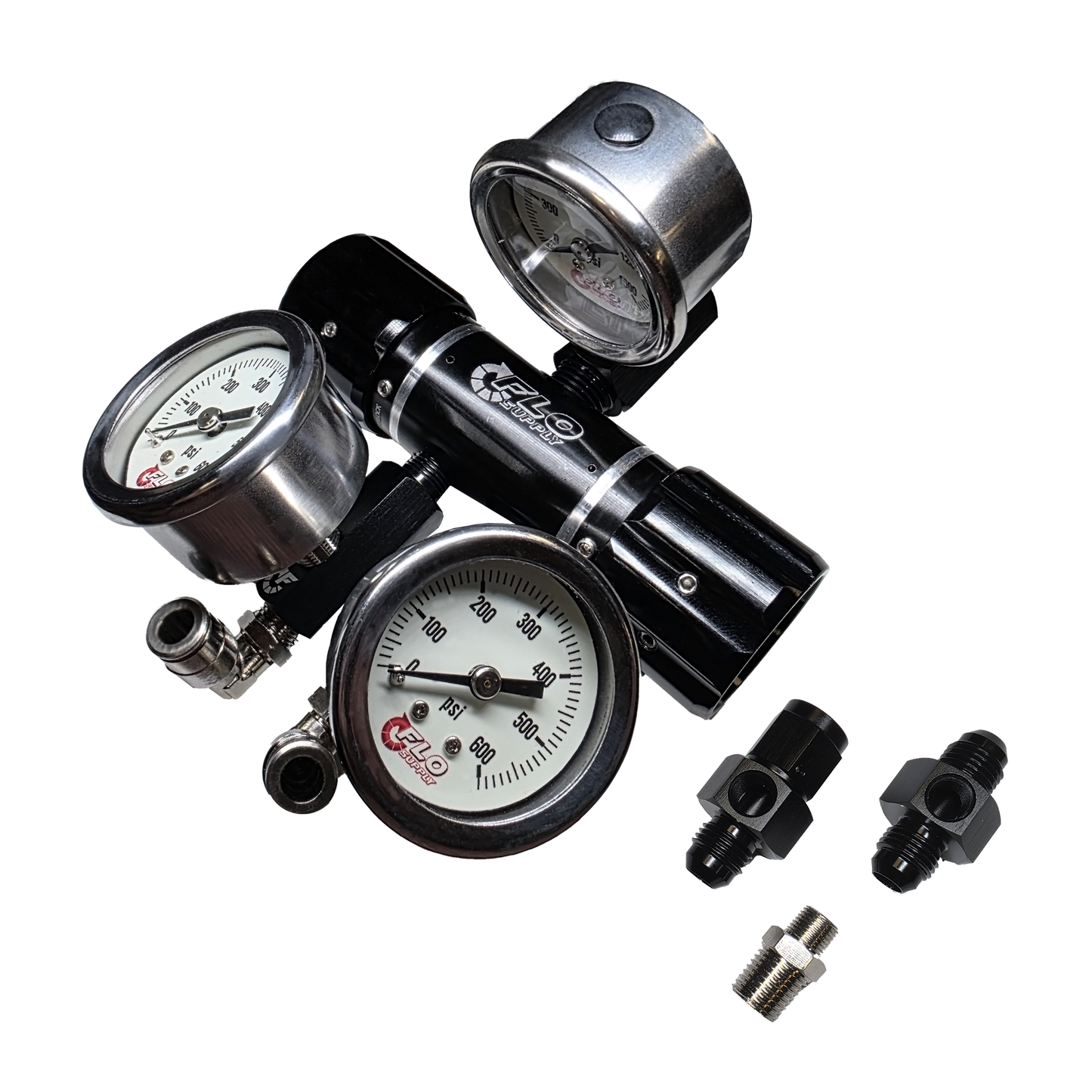 Flo Supply In-Line 2 in 1 High Flow Adjustable Pressure Regulator Assembly - 6AN / 0-475psi