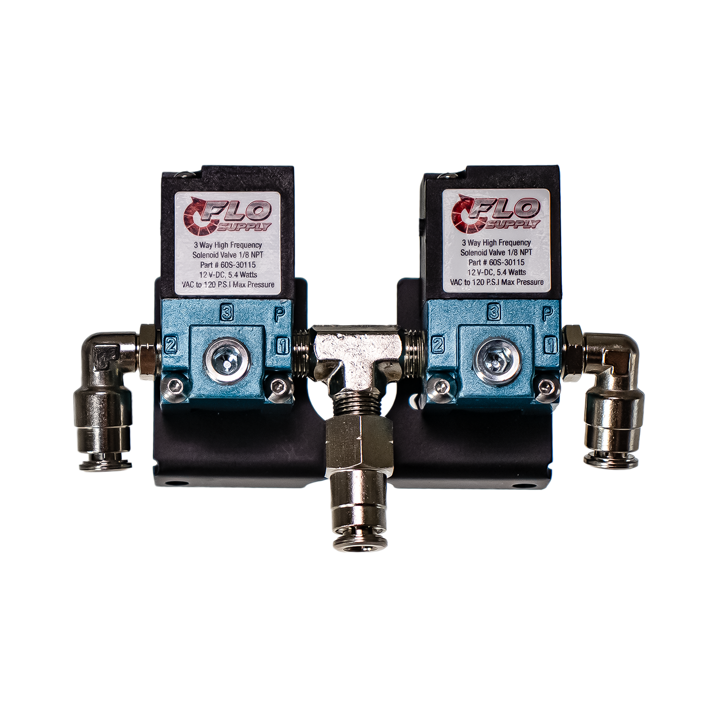 Dual 3-Port Boost Control Solenoid Valves with 90 Degree Bracket & Fittings