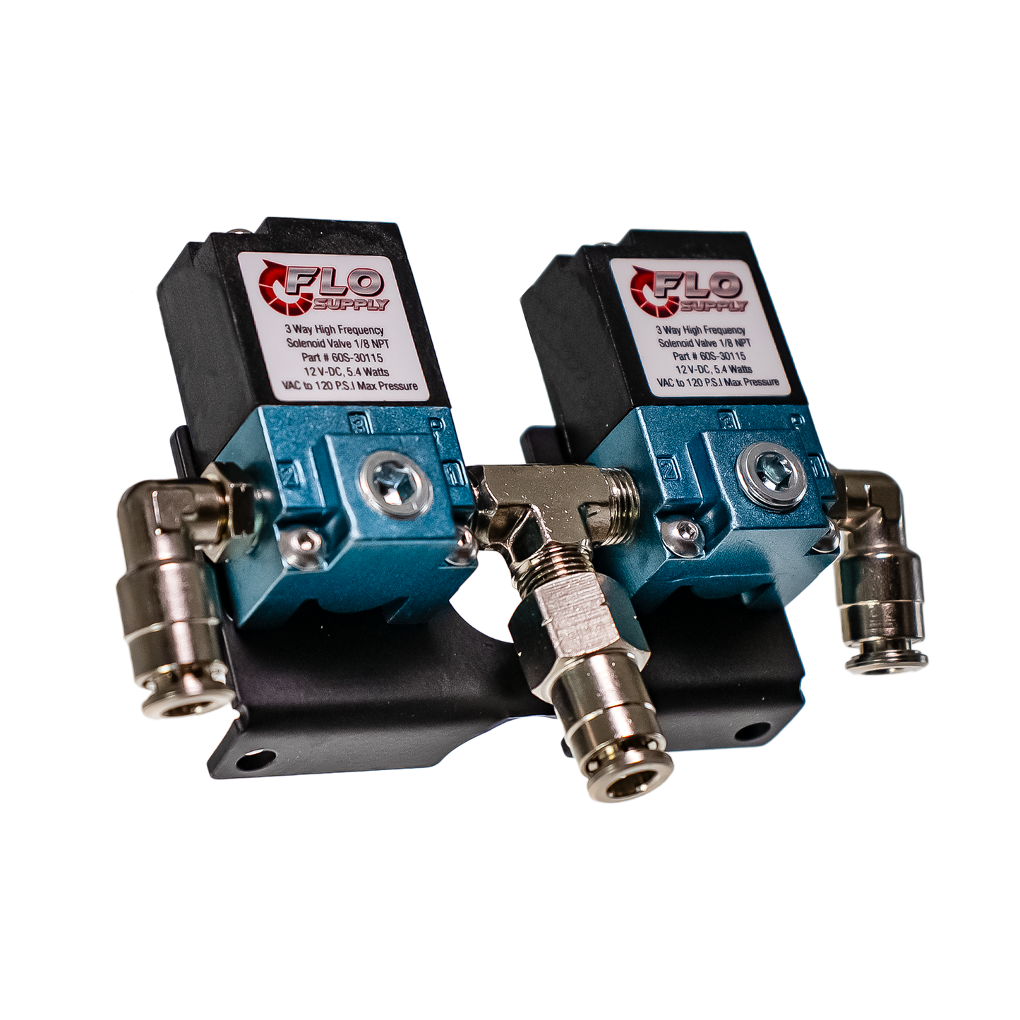 Dual 3-Port Boost Control Solenoid Valves with 90 Degree Bracket & Fittings