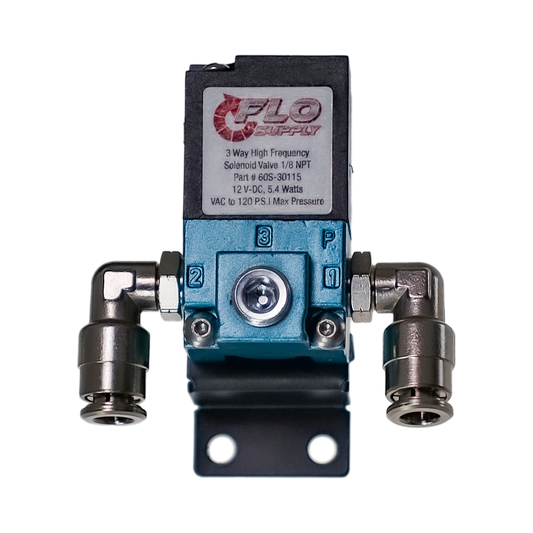 FLO supply valve with metal connectors on a white background