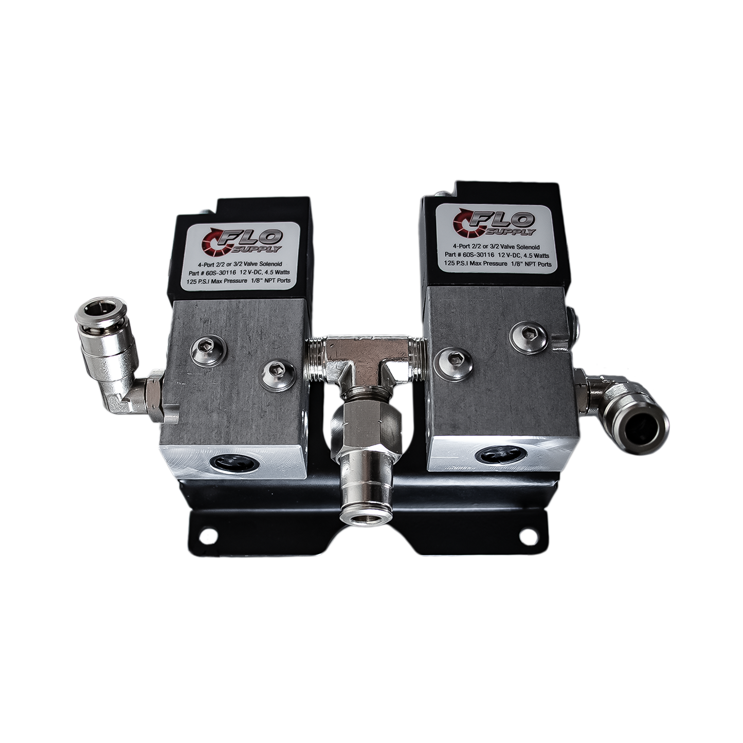 Stepped Solenoid Bracket with Fittings for Dual 4-Port Solenoid Valve