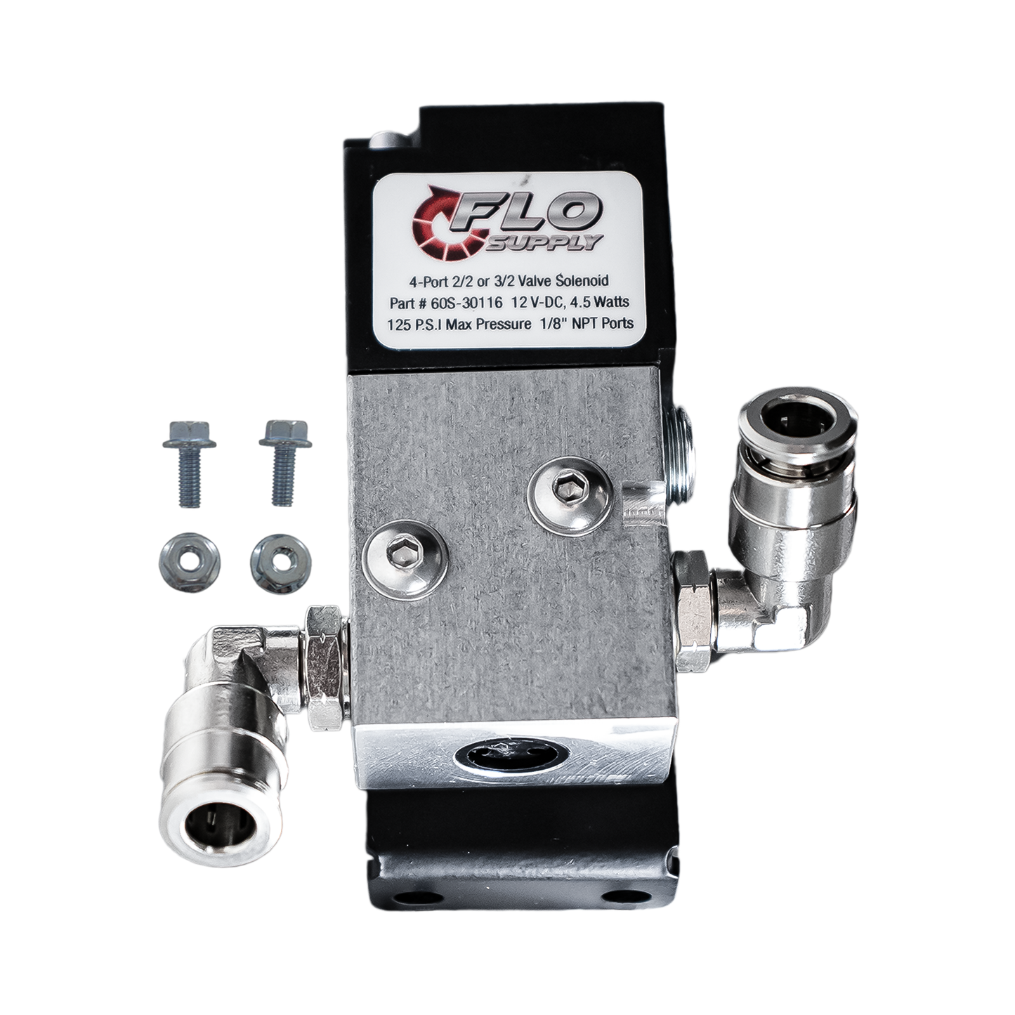 Single 4-Port Solenoid Valve with 90 Degree Bracket & Fittings
